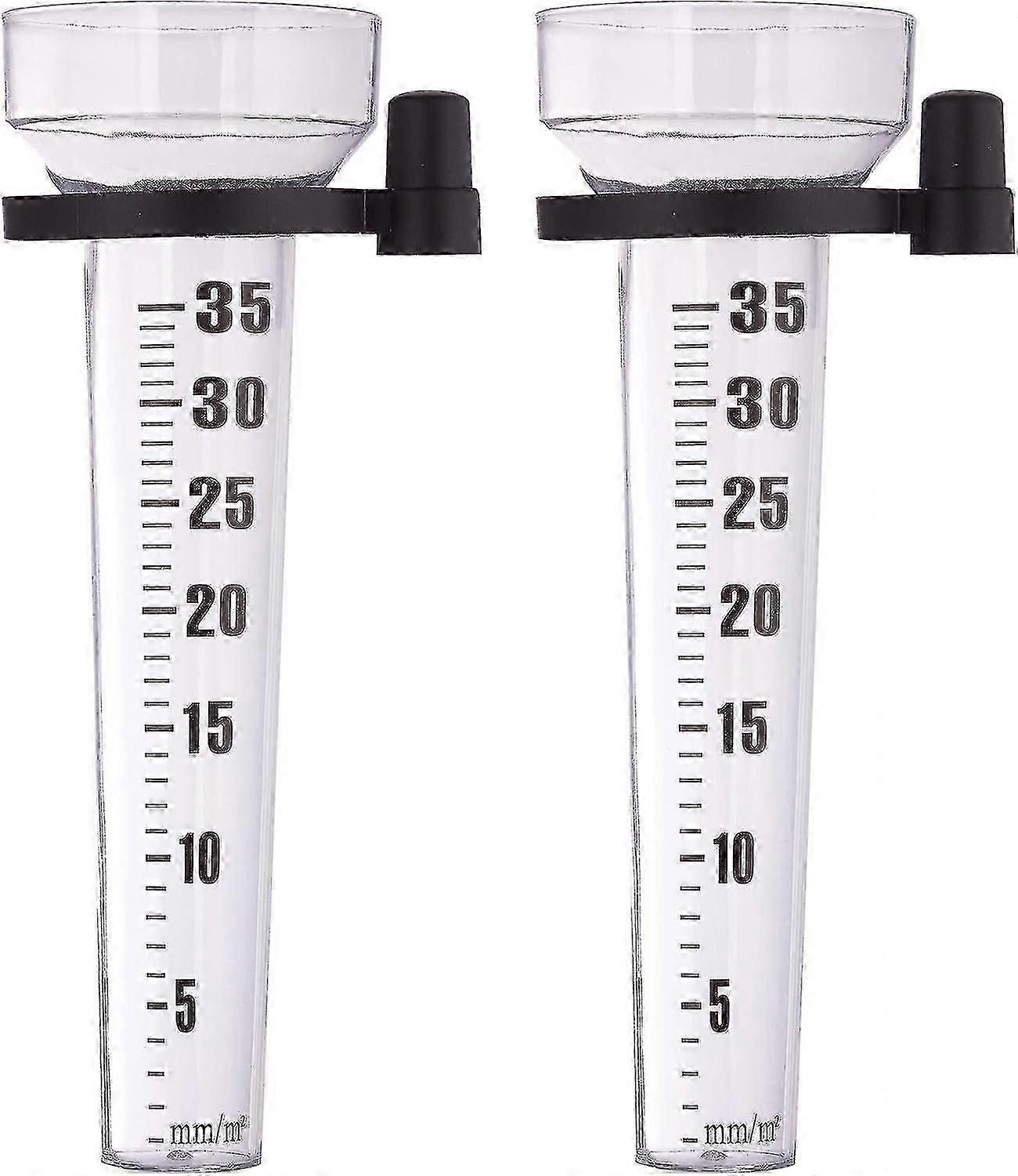 Set of 2 Clear Rain Gauges with Accessories for Garden Use, Featuring a Large Display Screen and 35 mm/m Plastic Design.