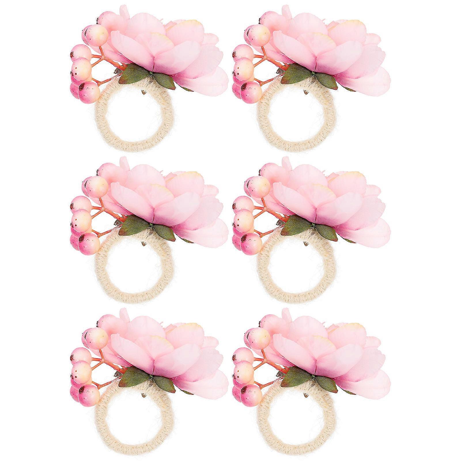 6pcs Tropical Napkin Rings for Table Decor, Flower Serviette Holders, Plastic Napkin Ring Set for Dining Table Settings