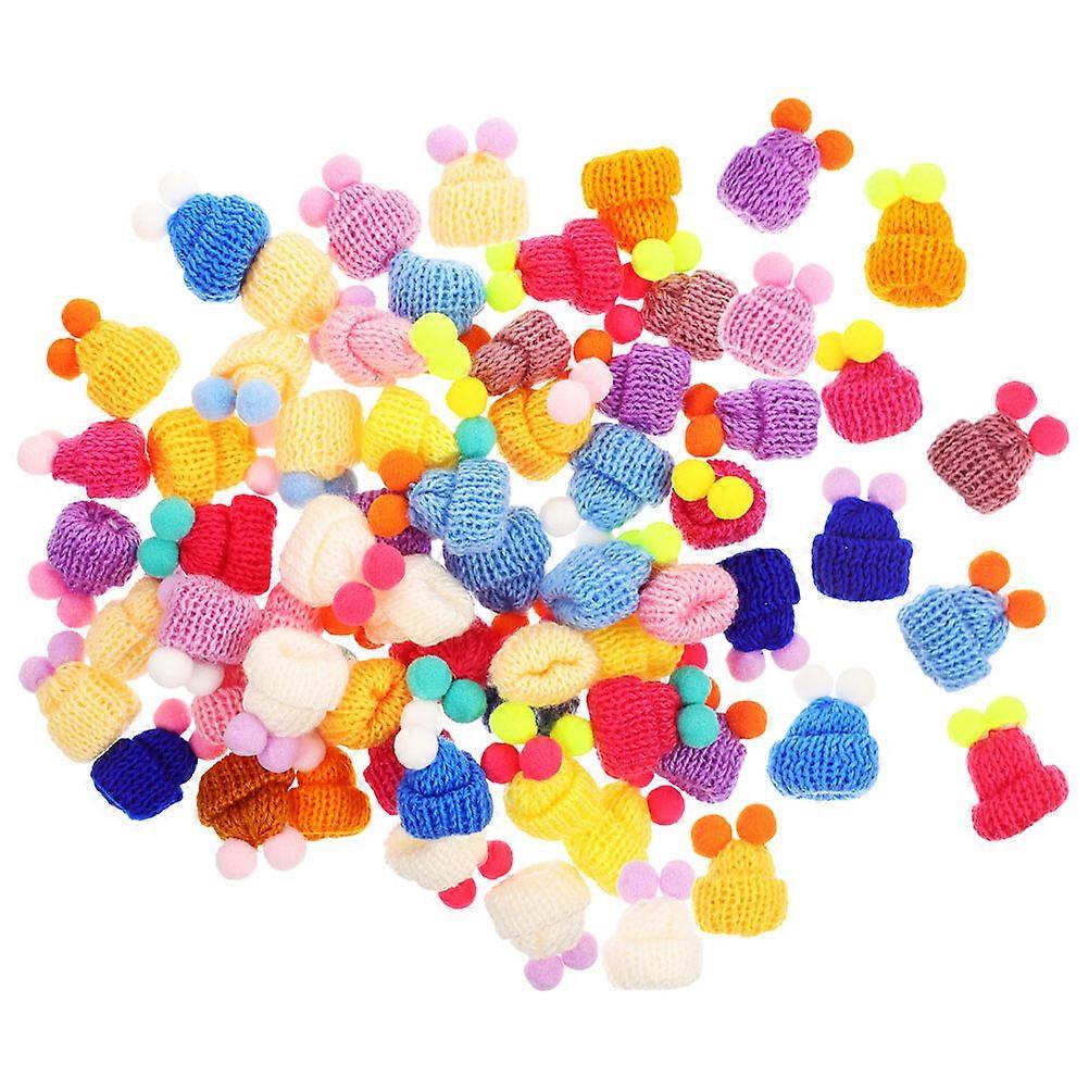 Mini Knitting Hats Woolen Ball Hats for Doll Use 100Pcs Assorted Color