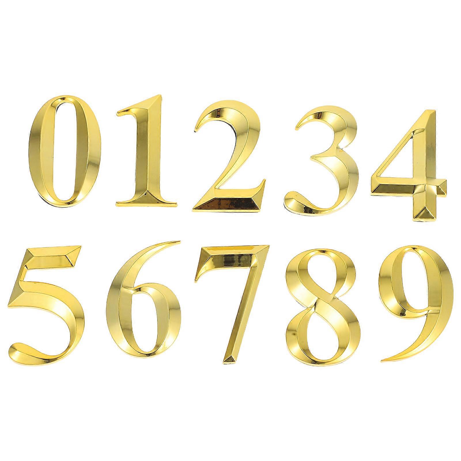 Modern 3D Self Adhesive House Numbers Golden Plastic Durable Clear Visibility For Apartments Office Hotel Room 10Pcs