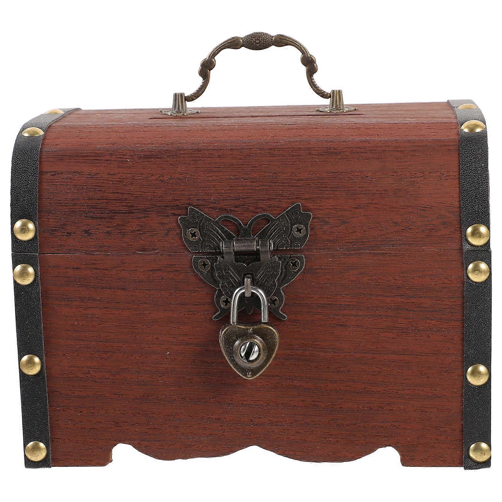 Retro Jewelry Storage Box Solid Wood Money Saving Box Lockable For Children present 1Set