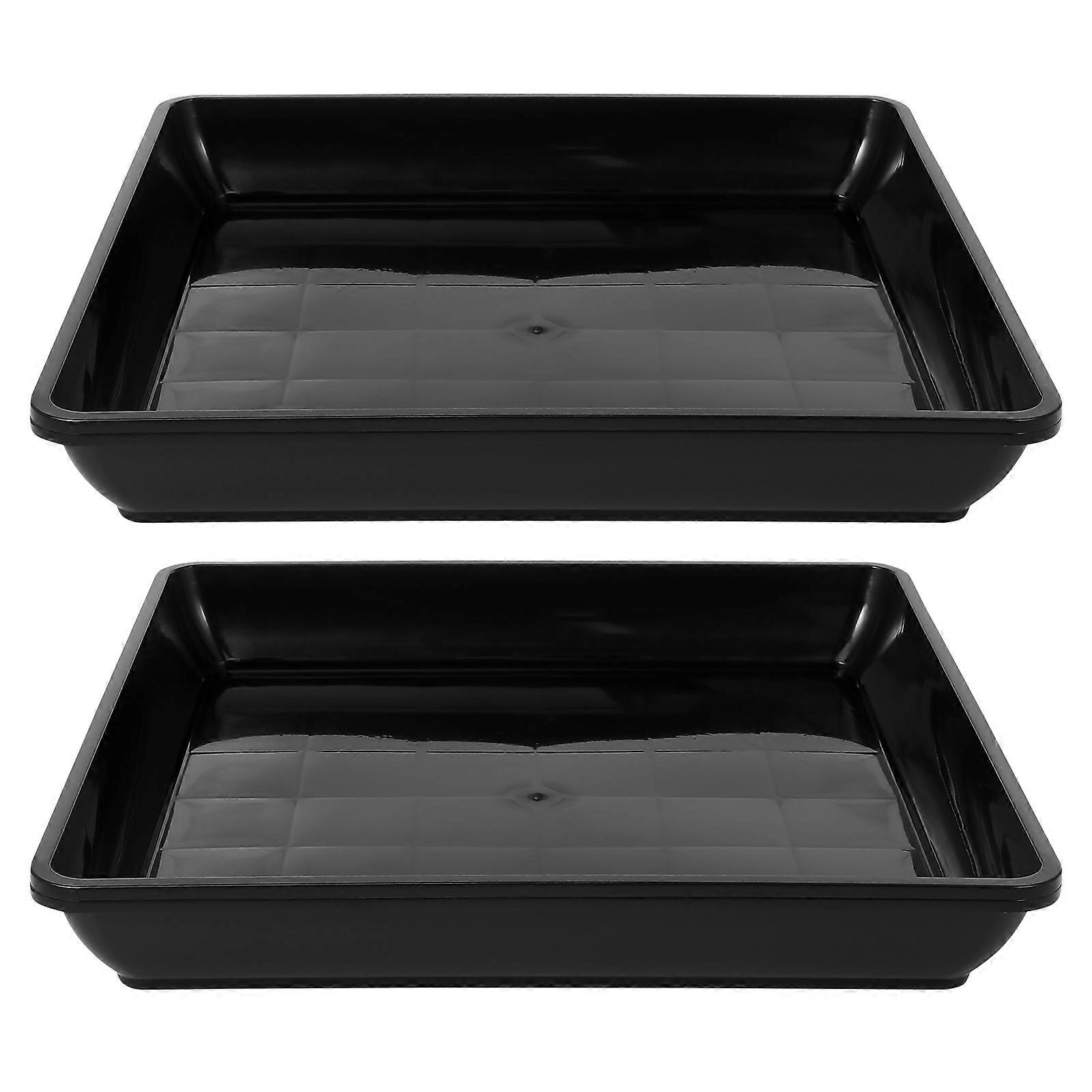 2pcs Rectangular Plastic Plant Saucers for Drip Collection, Durable PP Material, Keeps Surfaces Clean, Black