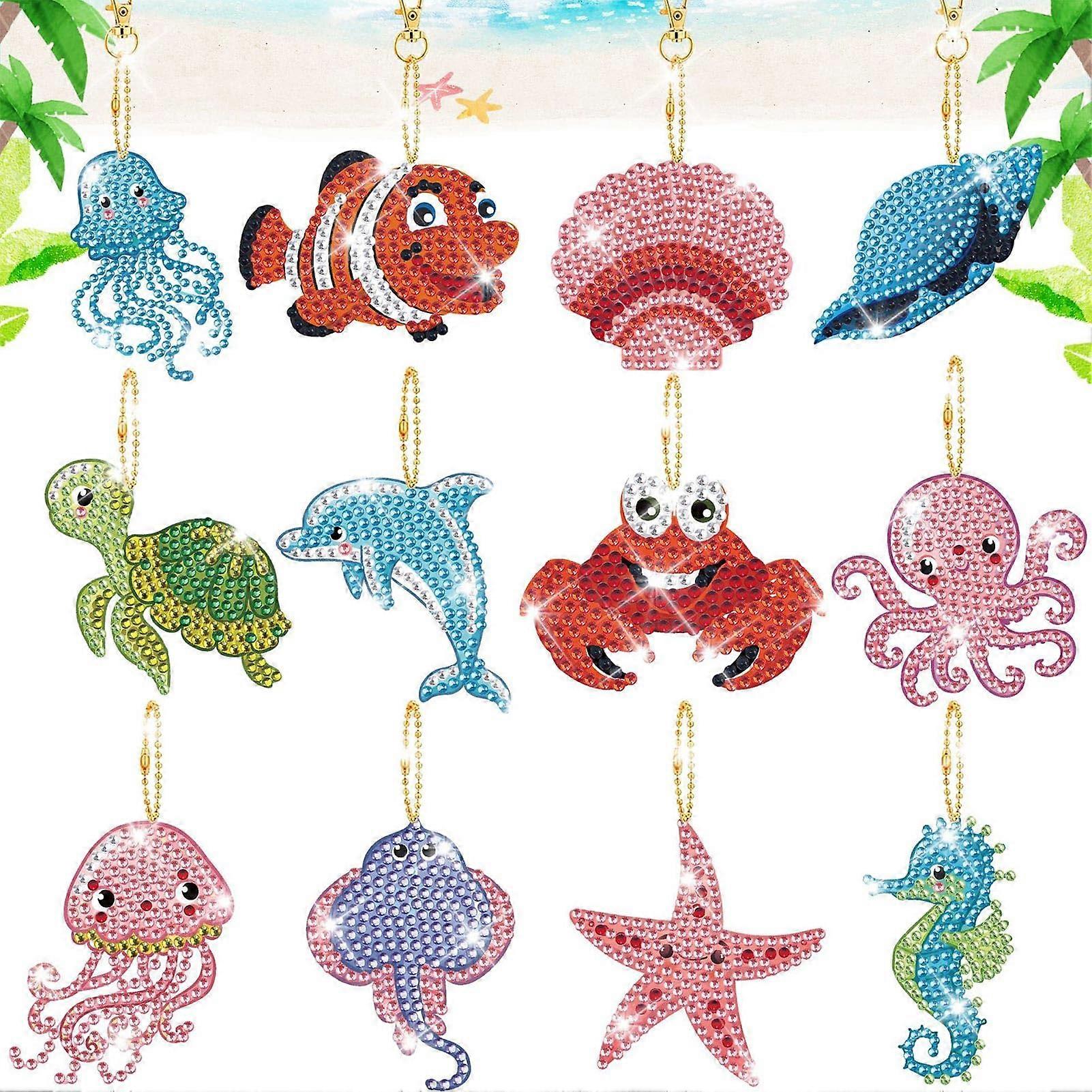 Diamond Painting Keyring Set - 12 Double-Sided 5D DIY Pendants for Adults and Kids, Colorful Crafting Kits