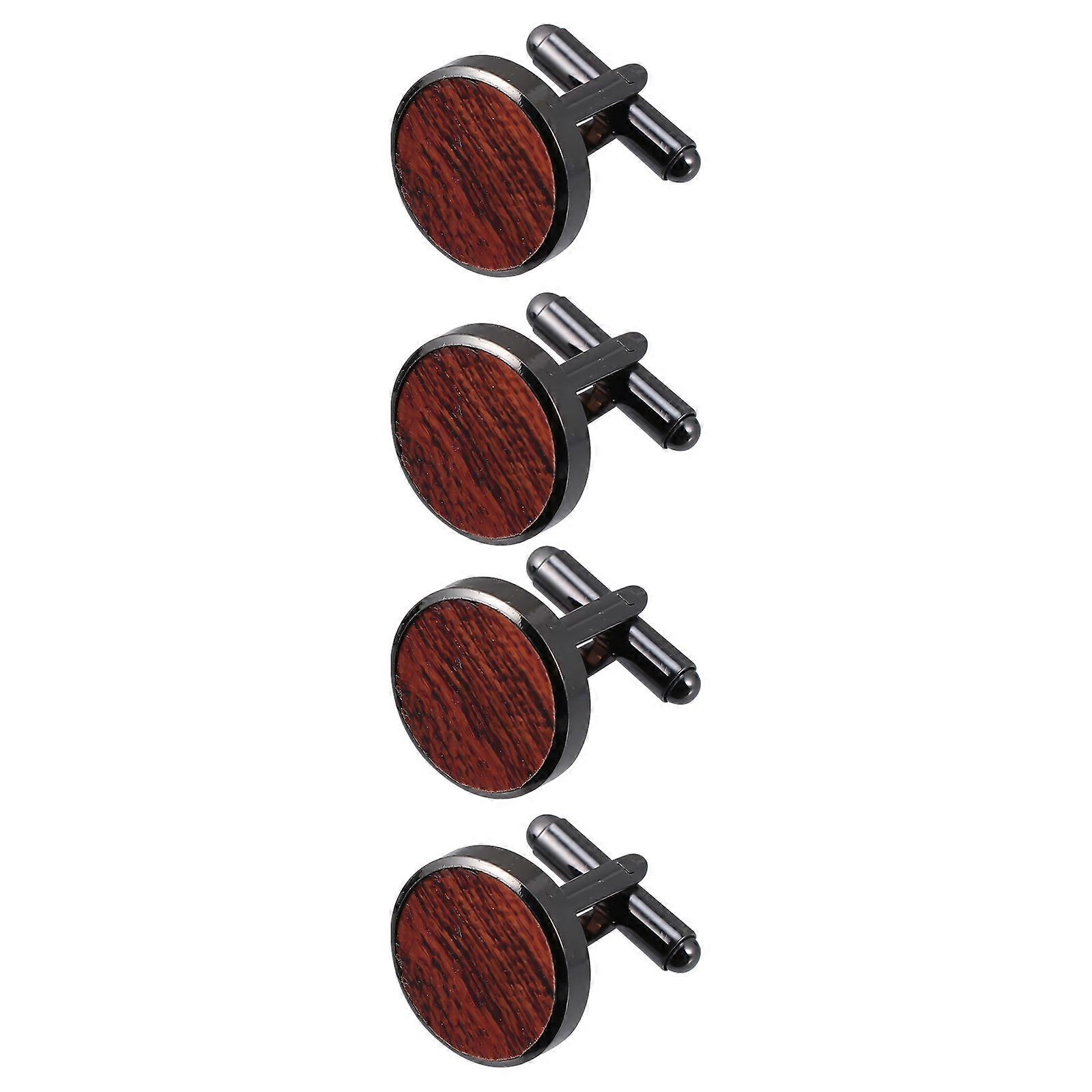 French Style Men's Shirt Cufflinks Round Plastic Buttons in Brown Color 2 Pairs