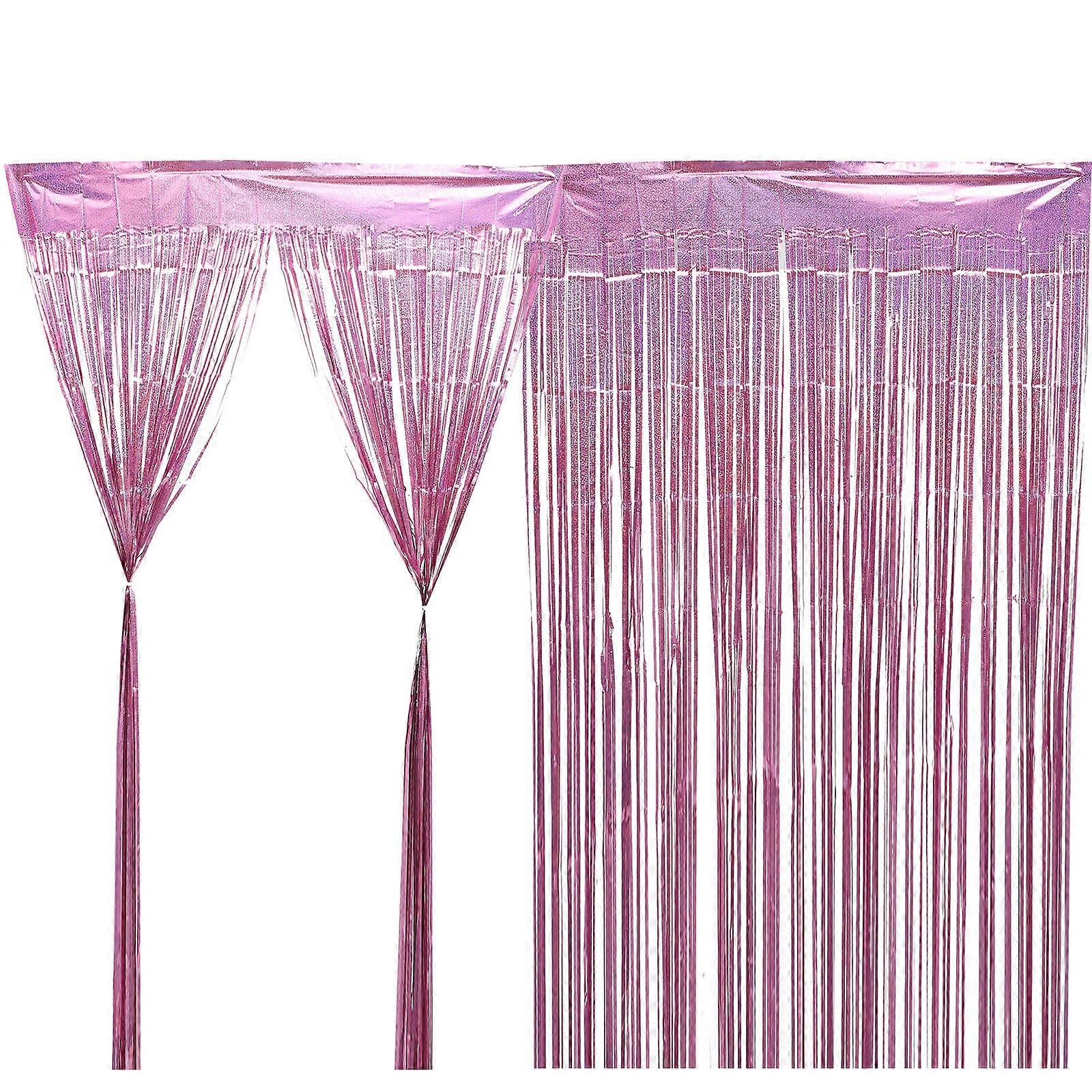 Tinsel Fringe Curtain Backdrop Christmas Pink 250cm x 100cm x 0.1cm 2Pcs