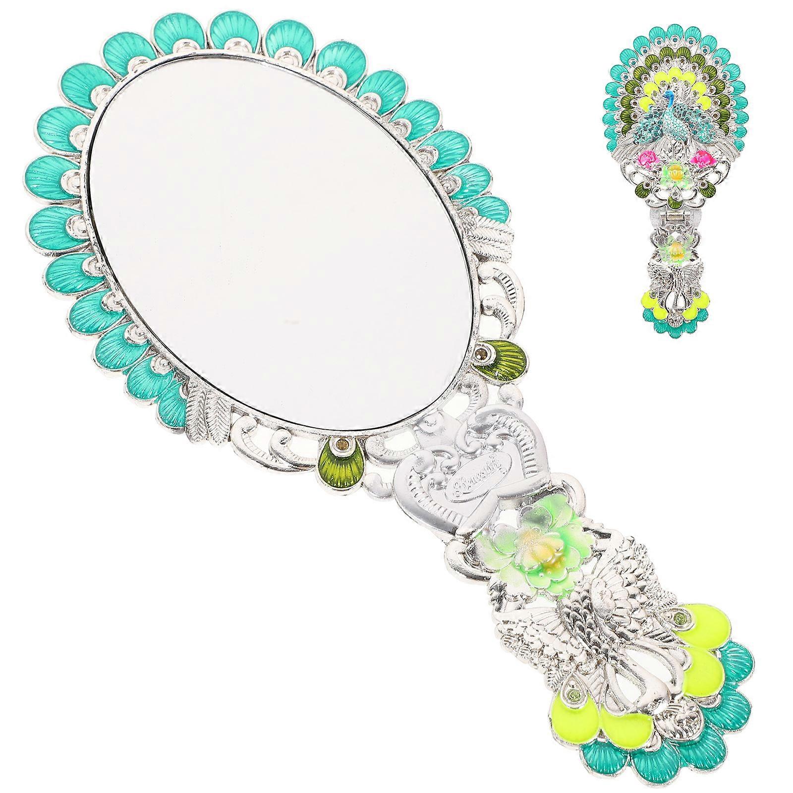 Foldable Makeup Mirror Peacock Hand Mirror Vintage High Definition Reflection 21x10cm 1Piece