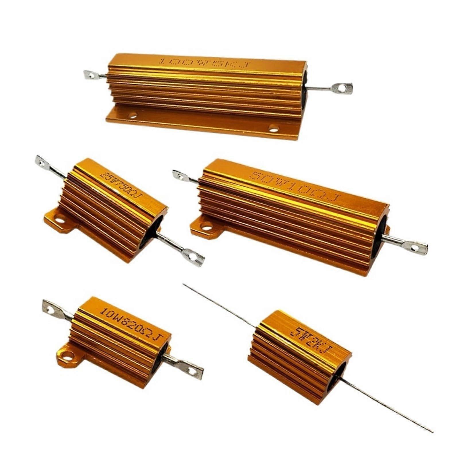 1PCS RX24 Gold Aluminum Shell Resistor 5W10W25W100W5R6R8R10R Power Brake Load Wire Wound Resistor (Size: 10W) Ref: 5770