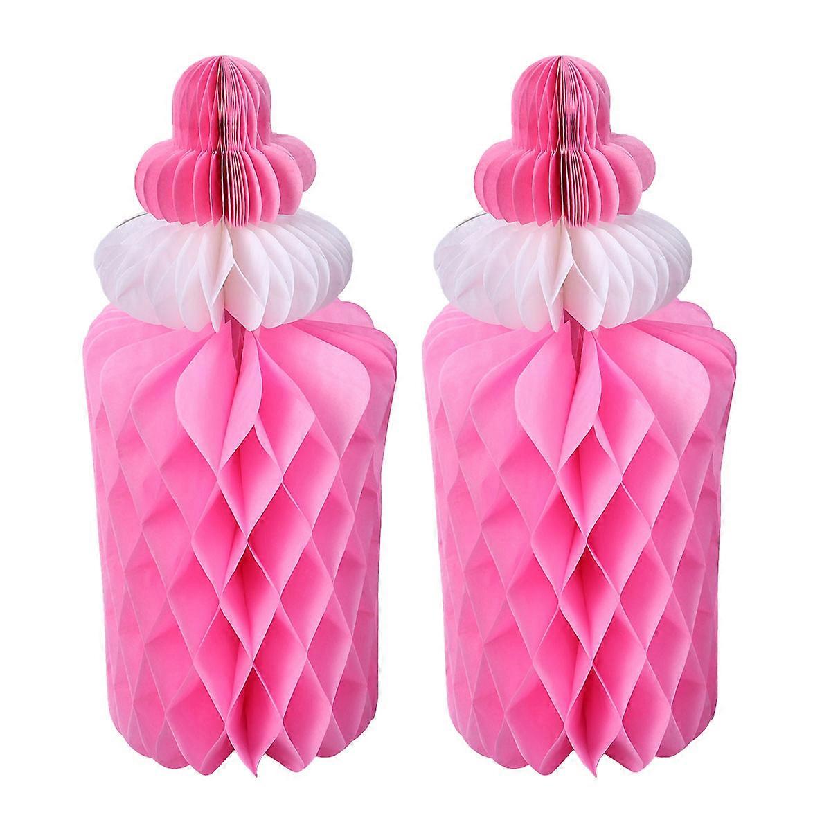 Shower Prop Pink Milk Bottle Tissue Paper Honeycomb Balls Shop Decoration 12x12x30.5cm 2Pcs