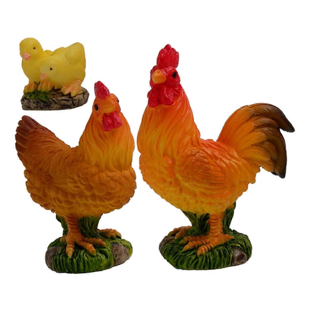 Set of 3 Miniature Chicken Figures Resin Decorative Chickens for Garden, Micro Landscape, Farmhouse Decoration