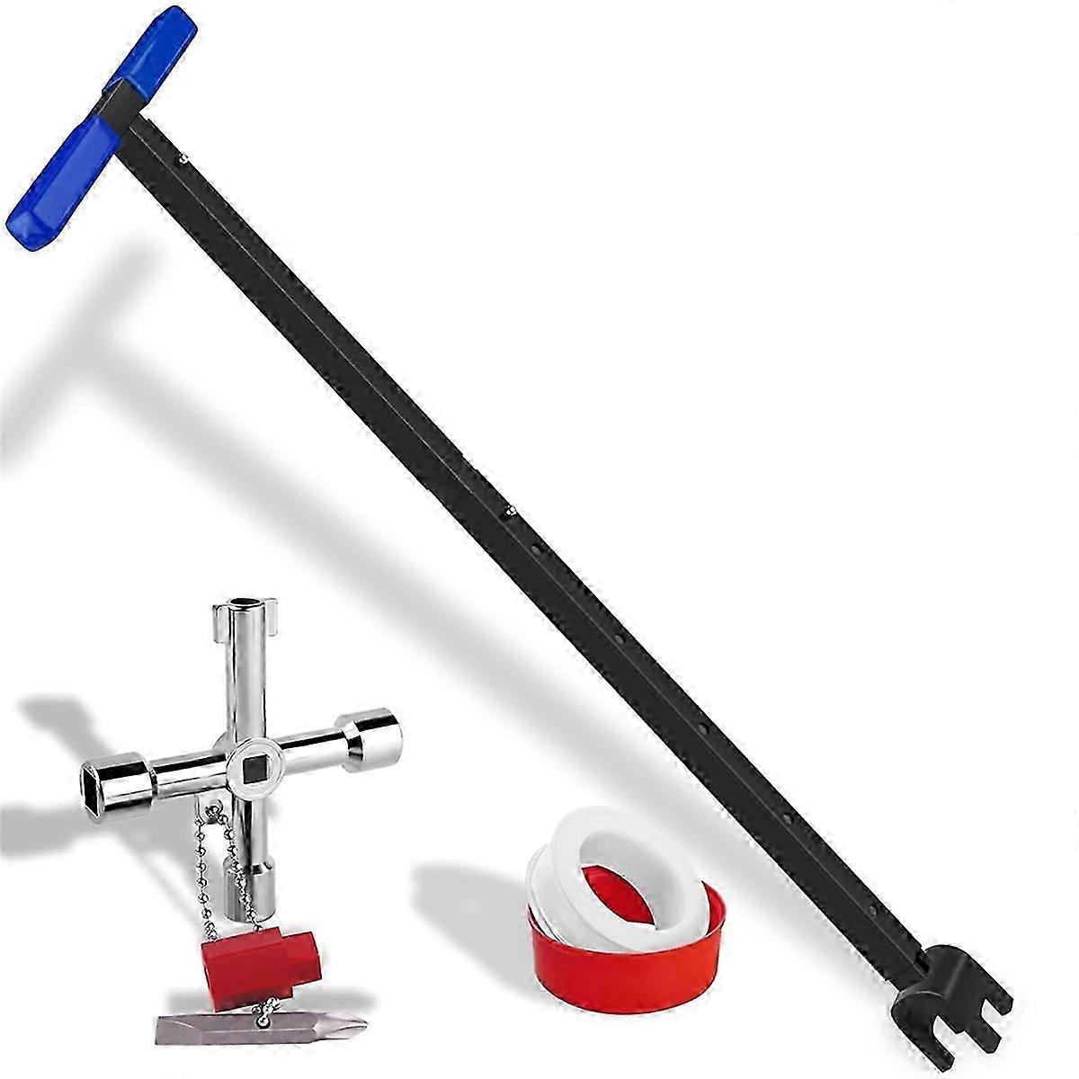 Water Meter Key Shut Off Tool 15 Inch to 28 Inch with 4-Way Utilities Key, T-Handle Removable Water