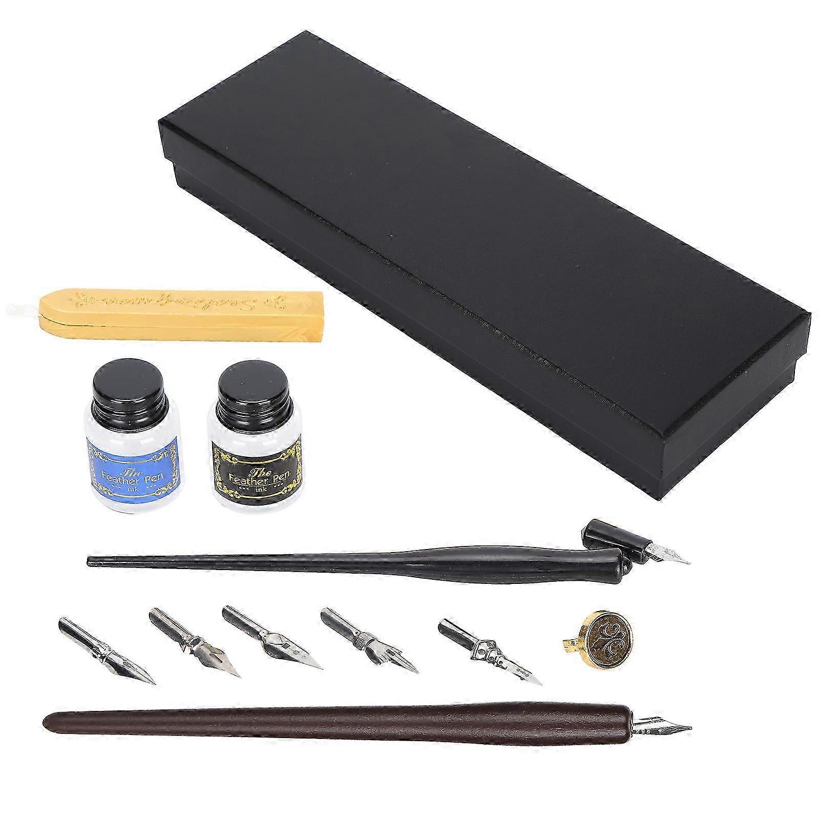 Wood Handle Calligraphy Pen Ink Writing Tool Set with Nibs for Beginners