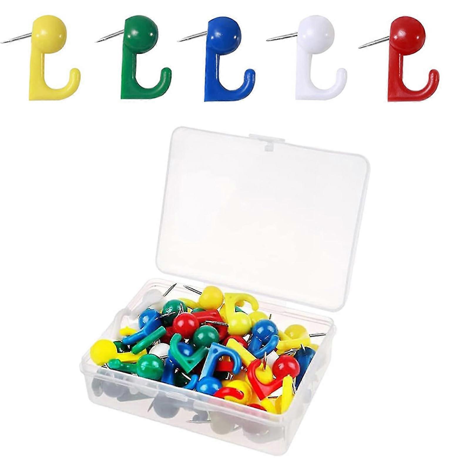 30/50 Pack Push Pin Hooks, Decorative Thumbtacks for Wall Art, Office and School Supplies, 30 Color Options