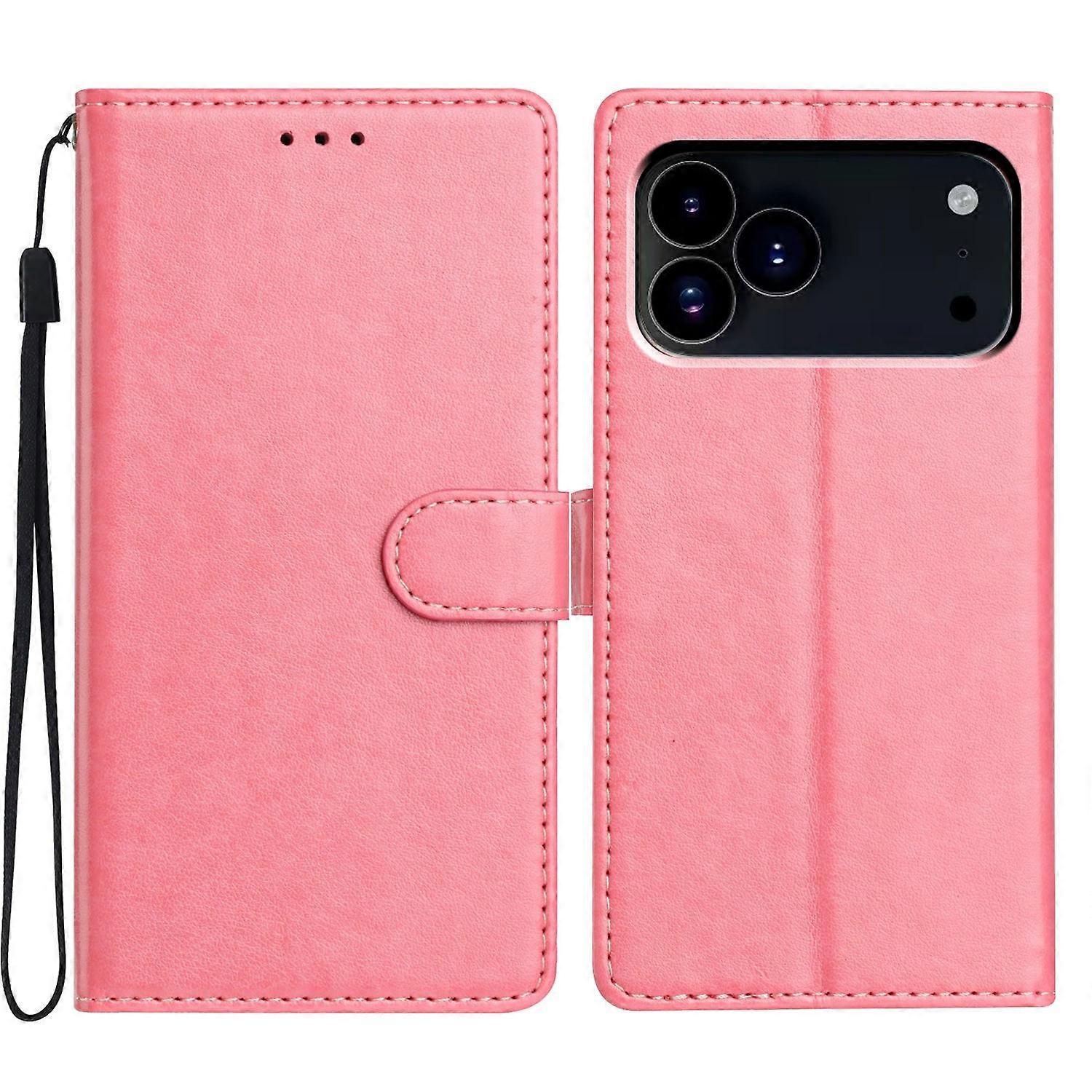 غطاء حافظات لهاتف iPhone 17 Pro Max غطاء جلد محفظة غطاء هاتف بحزام يدوي - ذهبي وردي