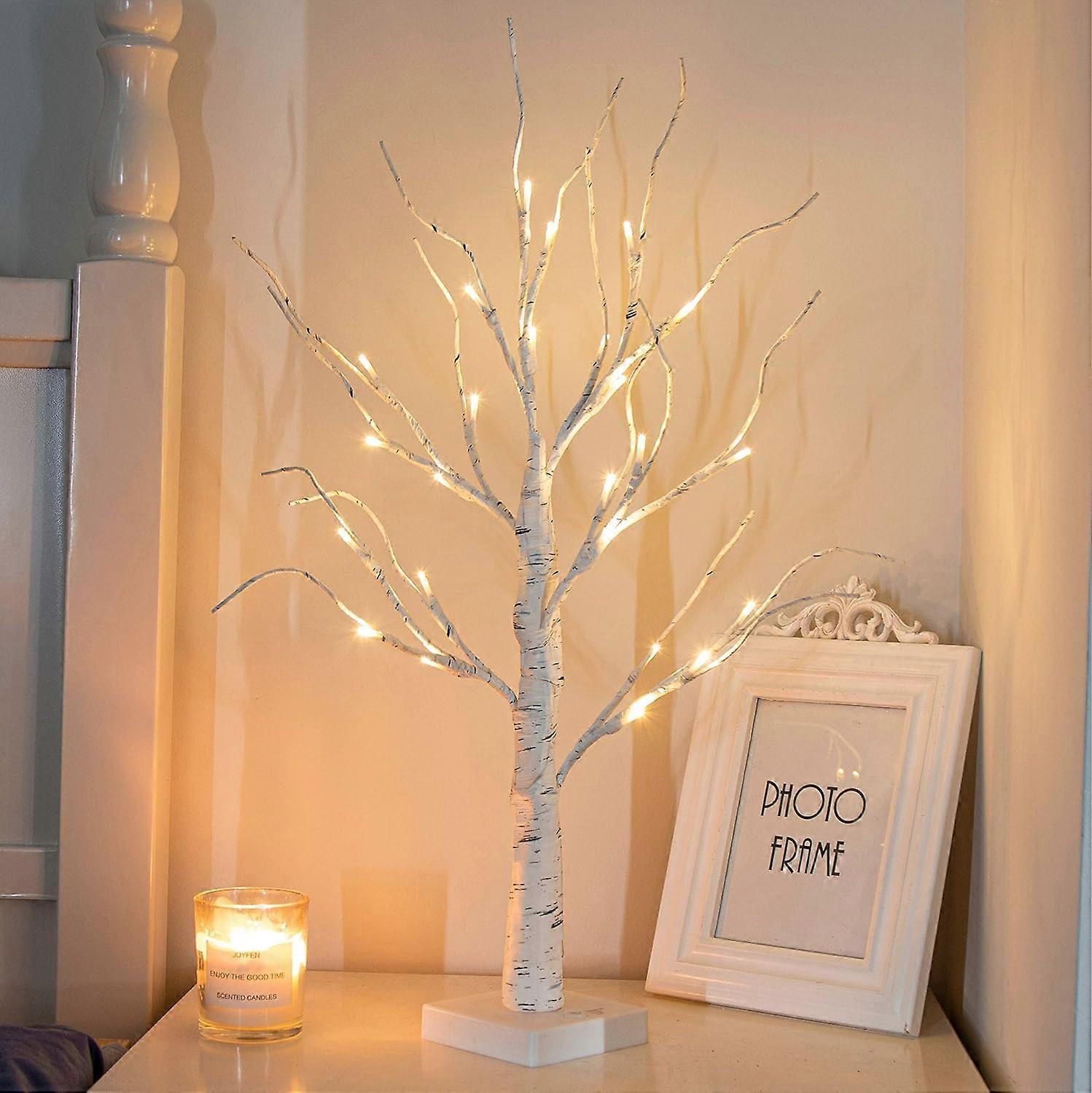 TTMA White Tabletop Birch Tree with Warm White Battery Powered LED Birch Tree for Family Gatherings, Easter, Christmas Decoration