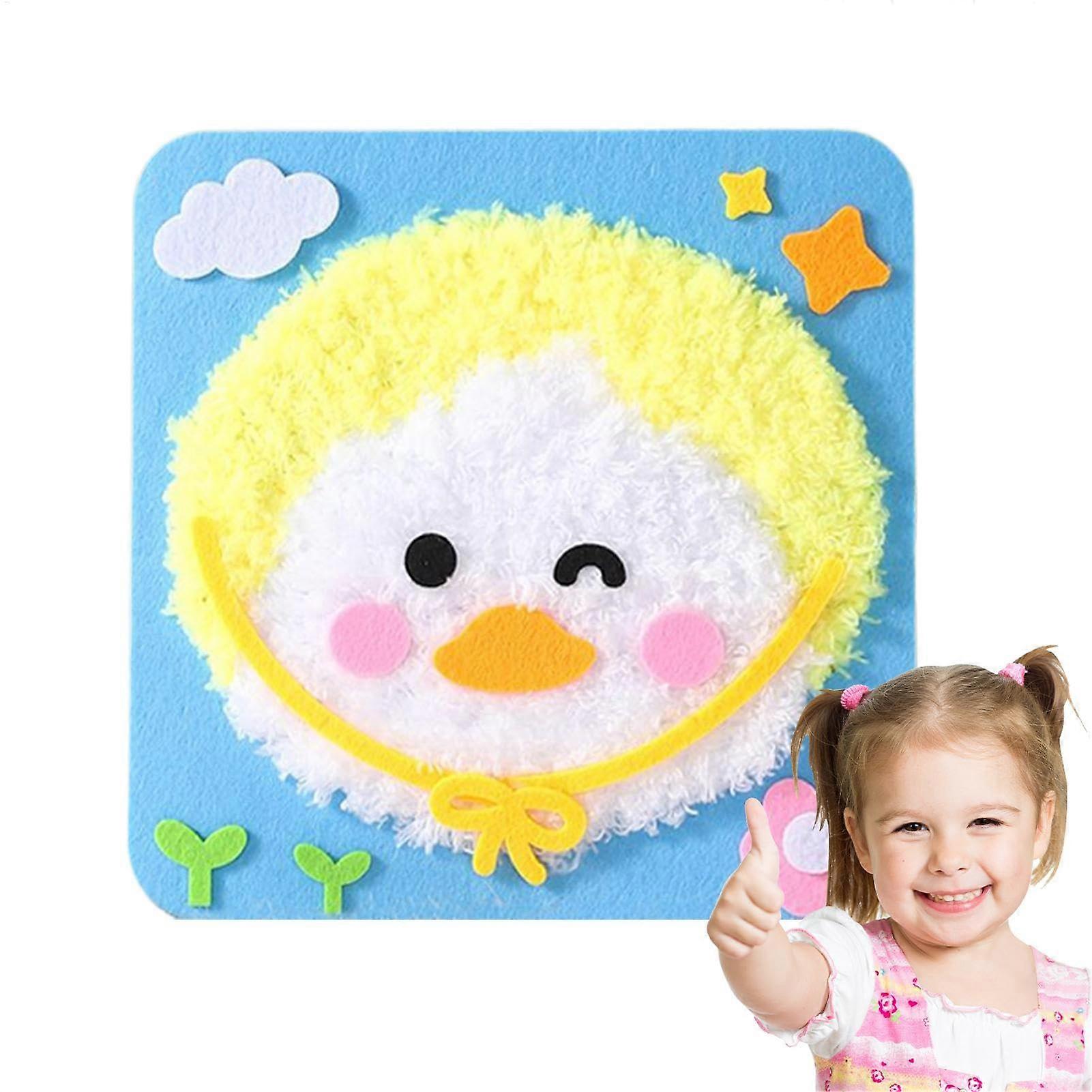 Punchnadel Set Cartoon Duck Embroidery Kit for Kids - Safe Interactive Wool Painting Craft for Beginners