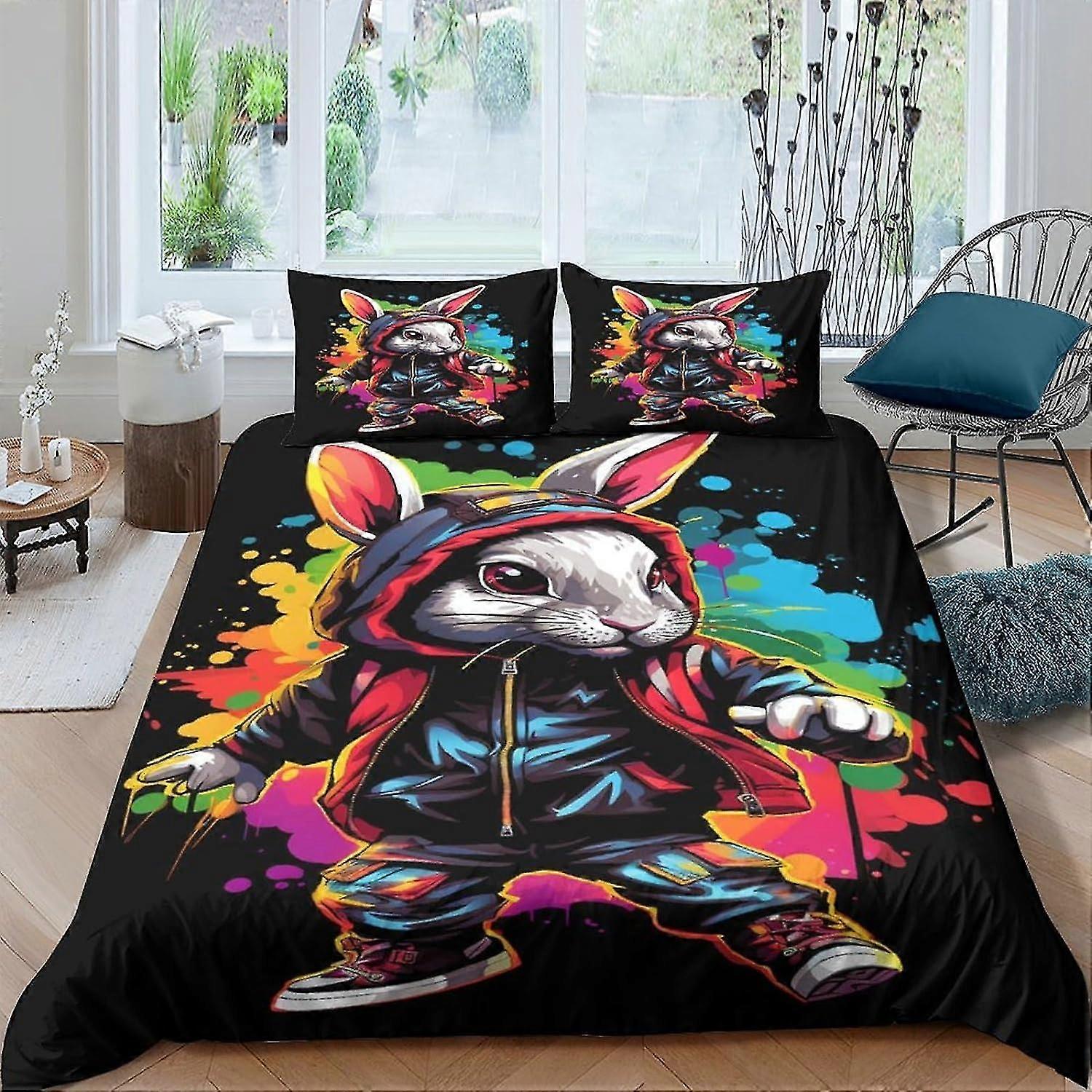 Conjunto de cama infantil Trendy Rabbit 3D, capa de edredom de 3 peças com fronhas, capa de edredom de microfibra macia