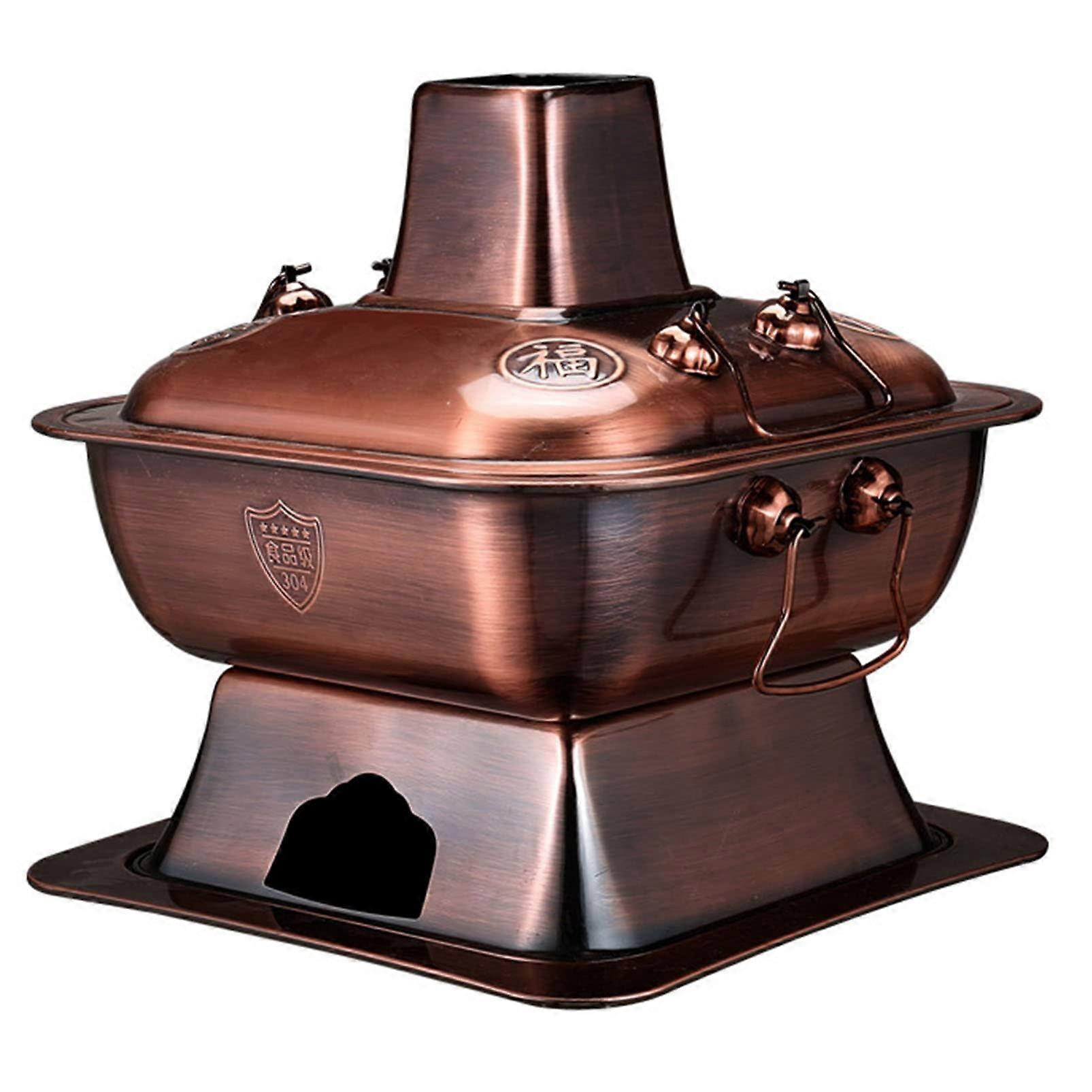 Chinese Copper Hot Pot Charcoal Heated Serving Kettle for Soup, Outdoor Cooking, Picnic, Party Size One Color S
