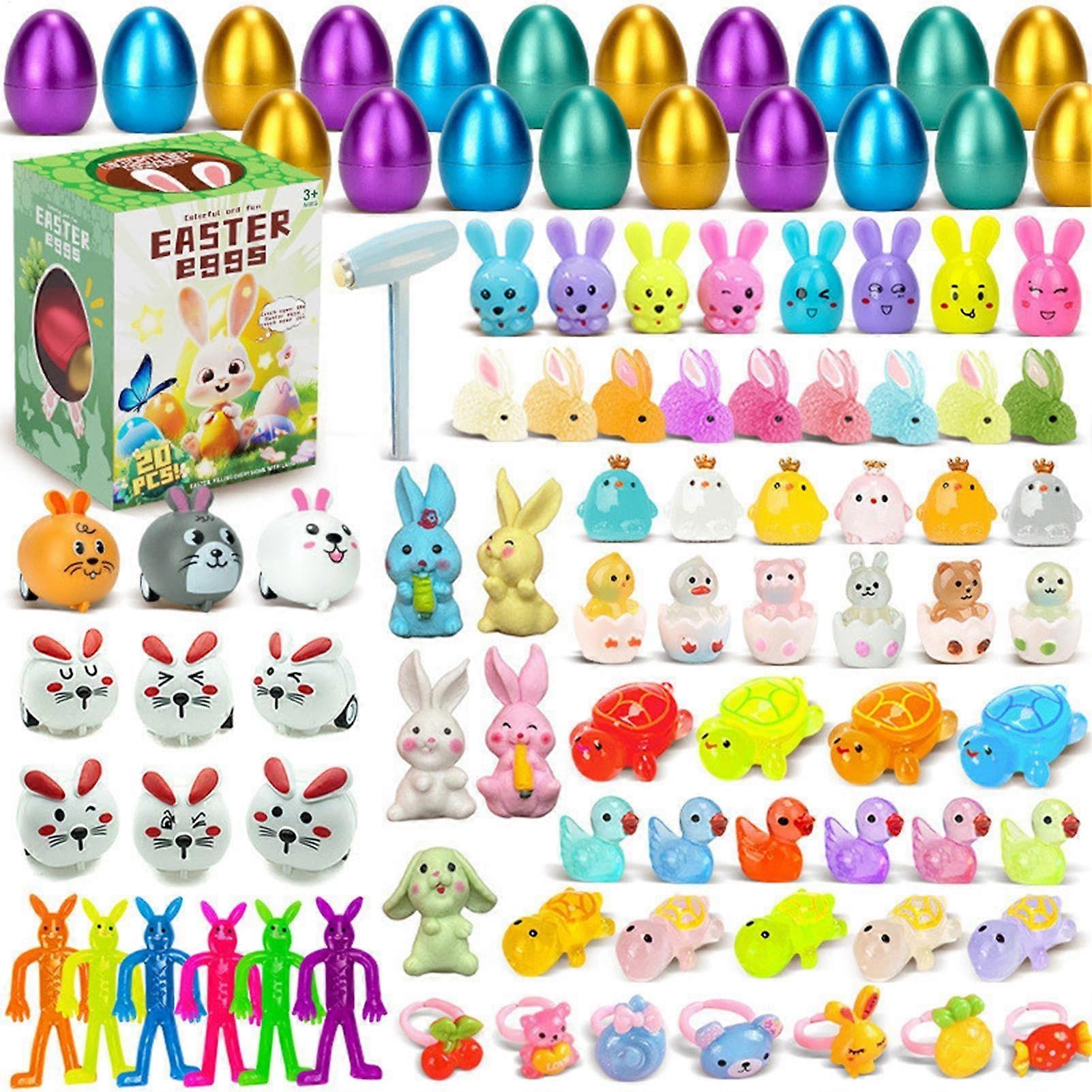 Filled Easter Eggs Pack of 20 with Toys, Fillable Plastic Eggs for Easter Egg Hunt, Party Bags, and Baskets
