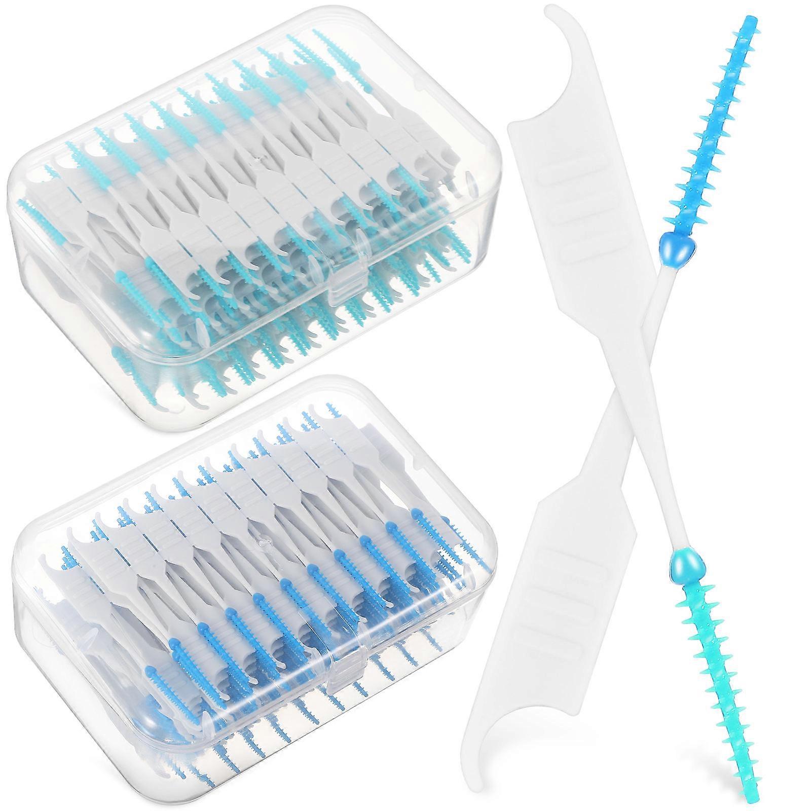Tooth Flossing Brush with Nylon Coating for Clean and Gum Massage Blue 400Pcs