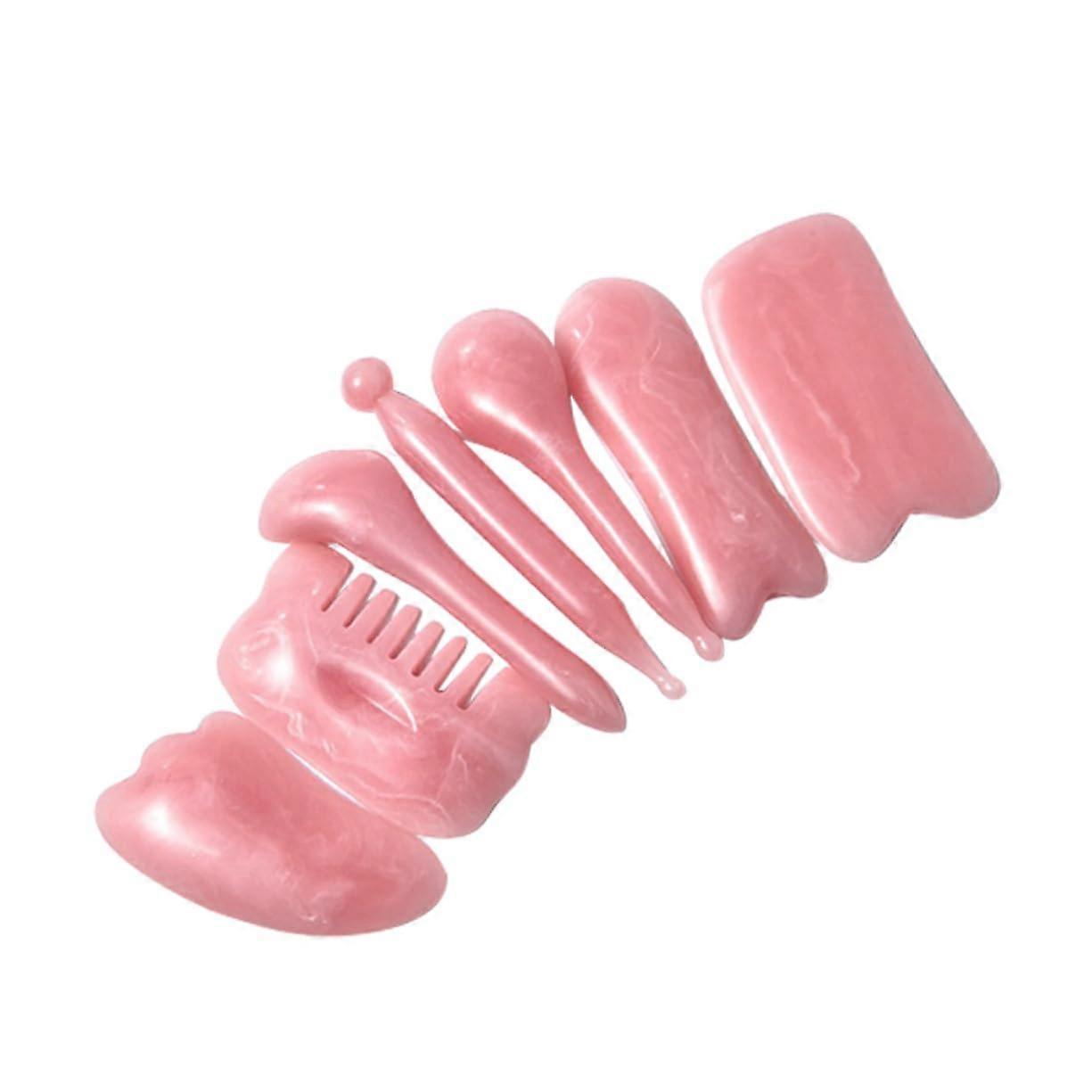 Gua Sha Set 7-Piece Resin Massage Tool Rake Plate For Face And Body Traditional Circulation Massage Pink
