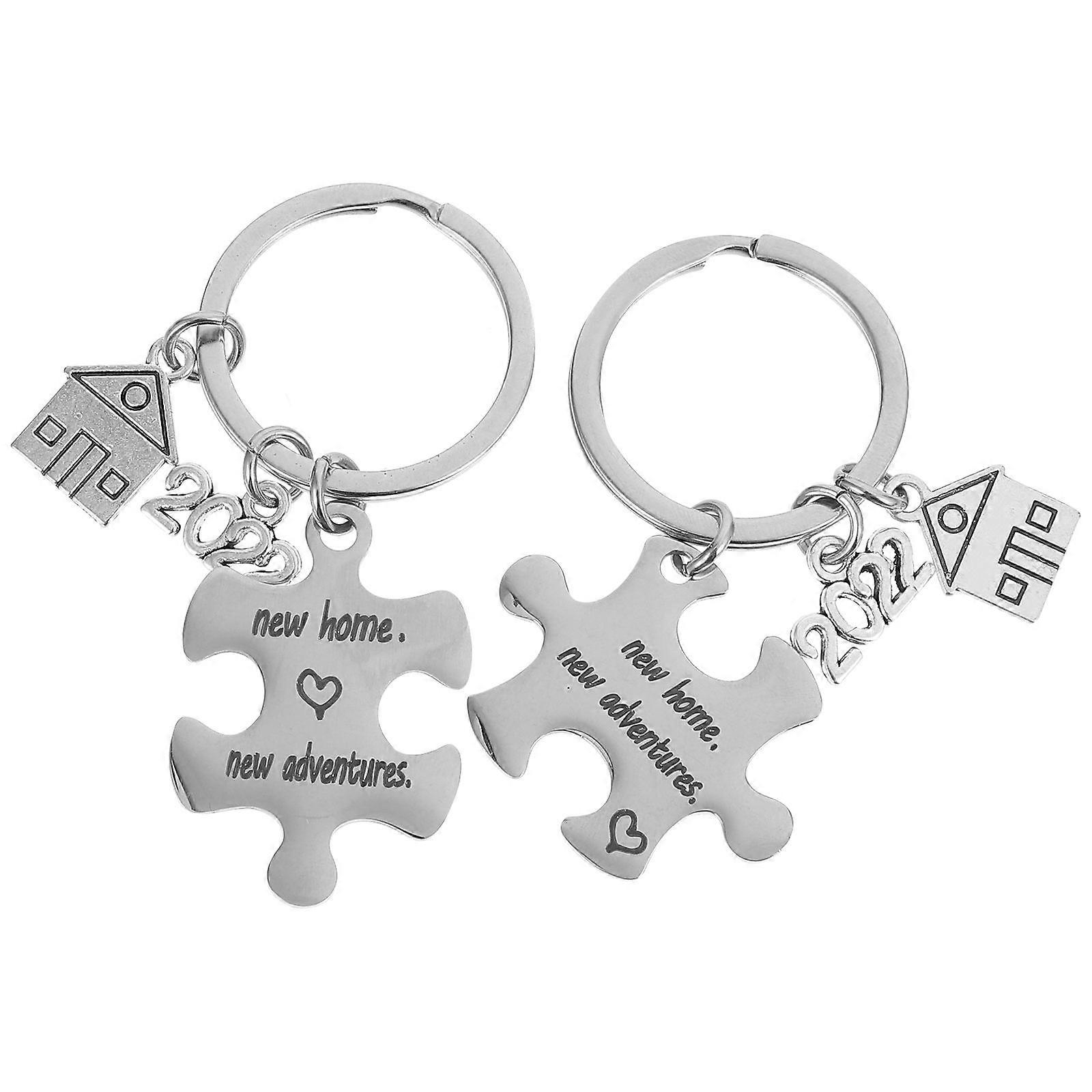 New Home Keychains Stainless Steel Key Chains Housewarming Key Ring Silver 6X3CM Durable Material 1 Pair