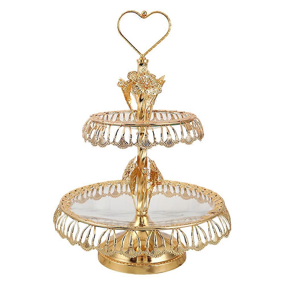 Serving Platters European Style Fruit Dessert Plate Two-Layer Food Serving Plate Golden 55x32cm Storage Home Use 1Pack