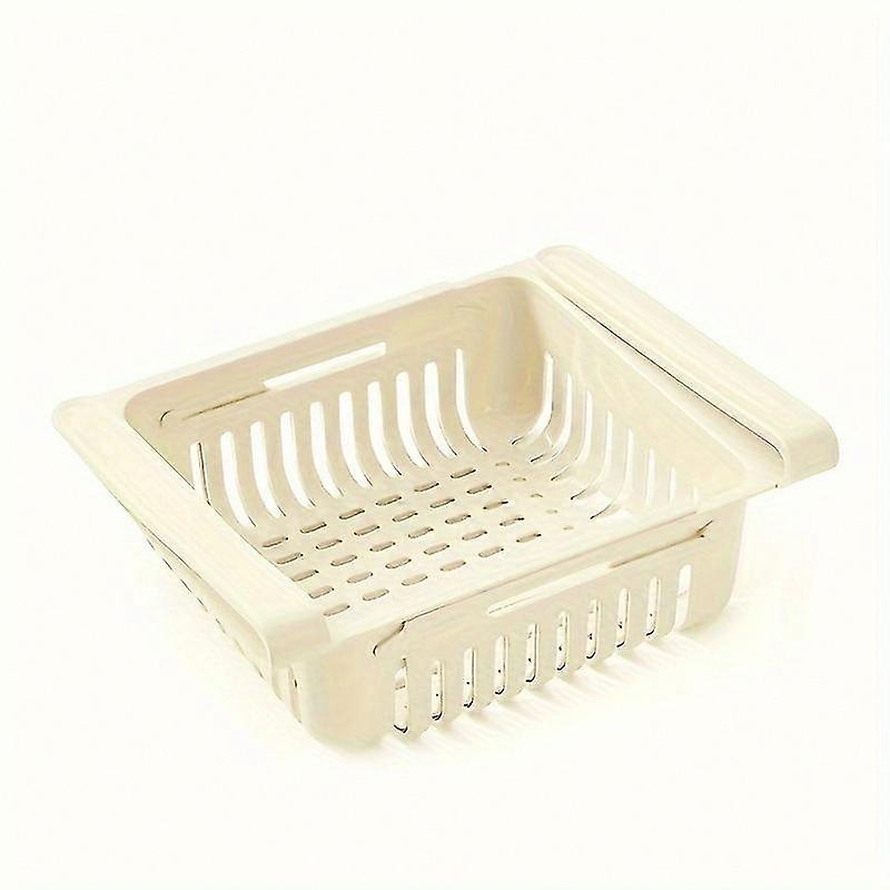 Adjustable Plastic Refrigerator Basket, Stackable Kitchen Drawer Organizer, Space-Saving Shelf with Freshness Divider for Fridge Storage