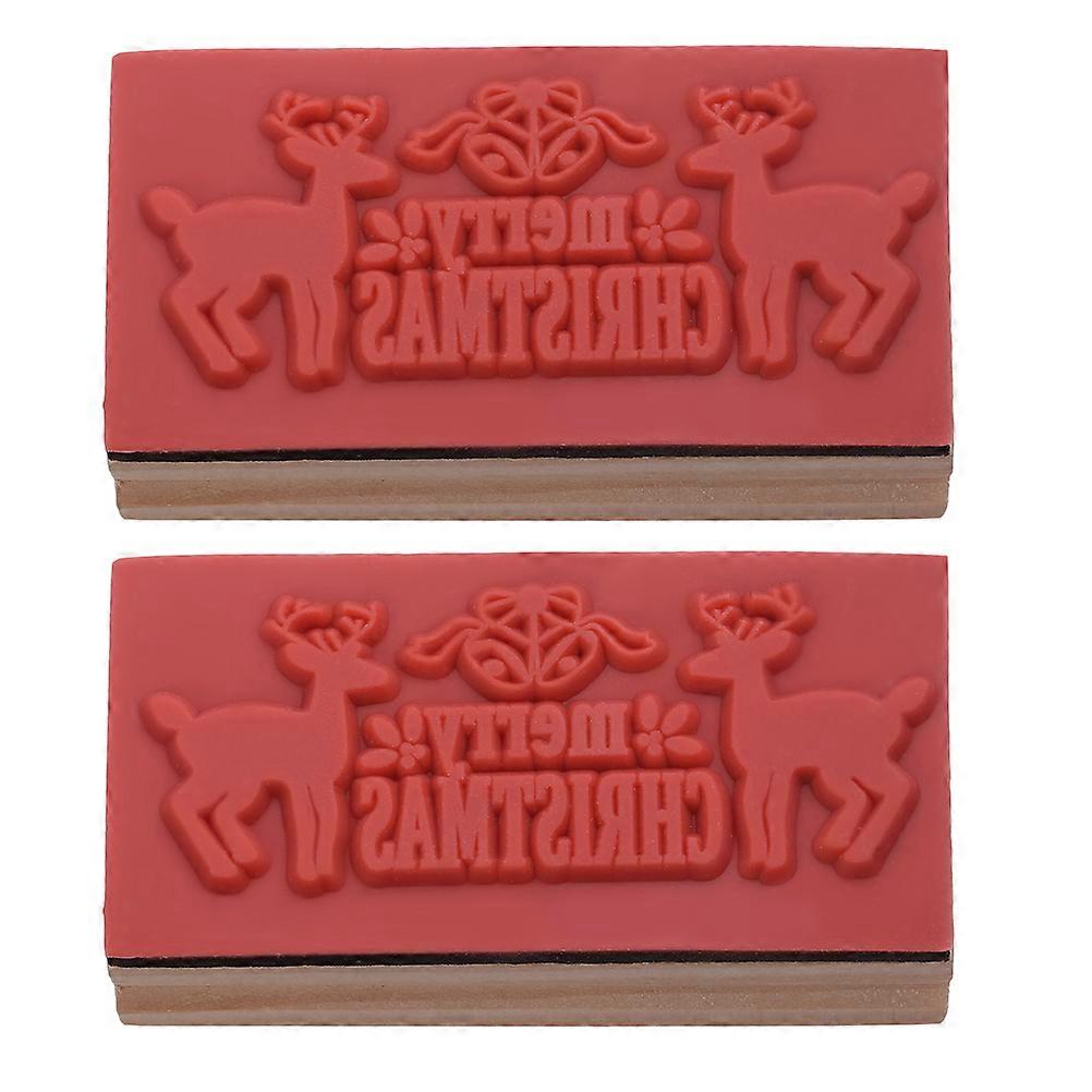 Wooden Christmas Stamper for DIY Projects Deer Pattern Durable Stamps 2Pcs Brown
