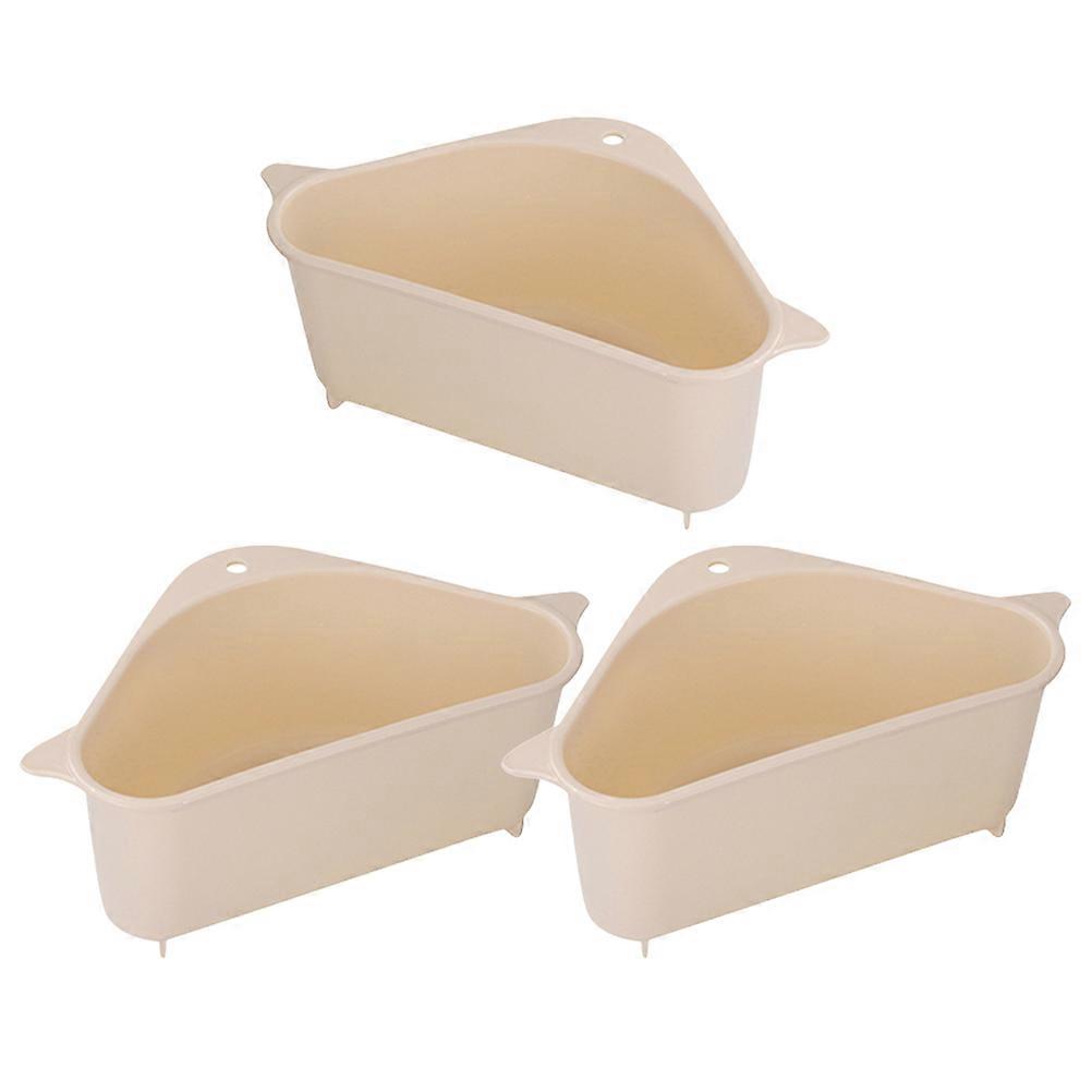 Storage Rack For Drainage Channel Triangular Hanging Drainage Basket PP Plastic Kitchen Use Beige 26x14.2x10 Cm 3Pcs
