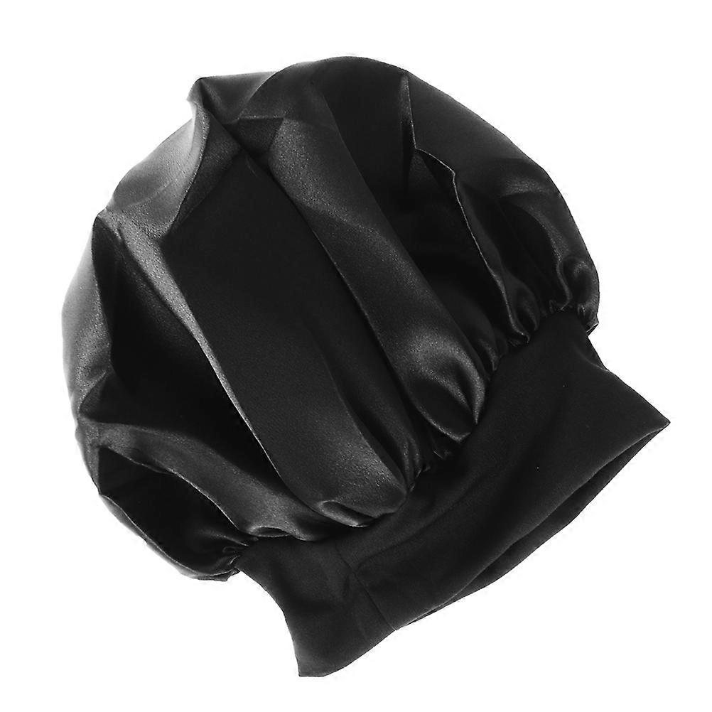 Sleeping Cap Wide Side Elastic for Hair Use 2Pcs Black Hats