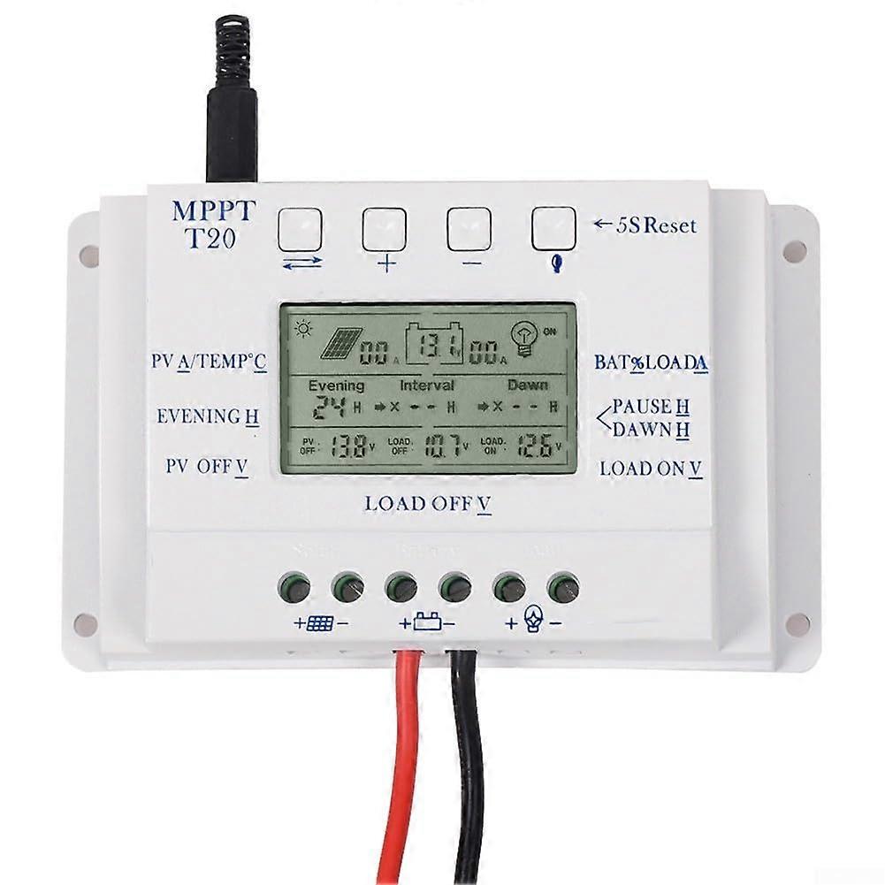 20A MPPT charge controller for solar panels with LCD display, 12V/24V solar panel battery regulator charge controller.