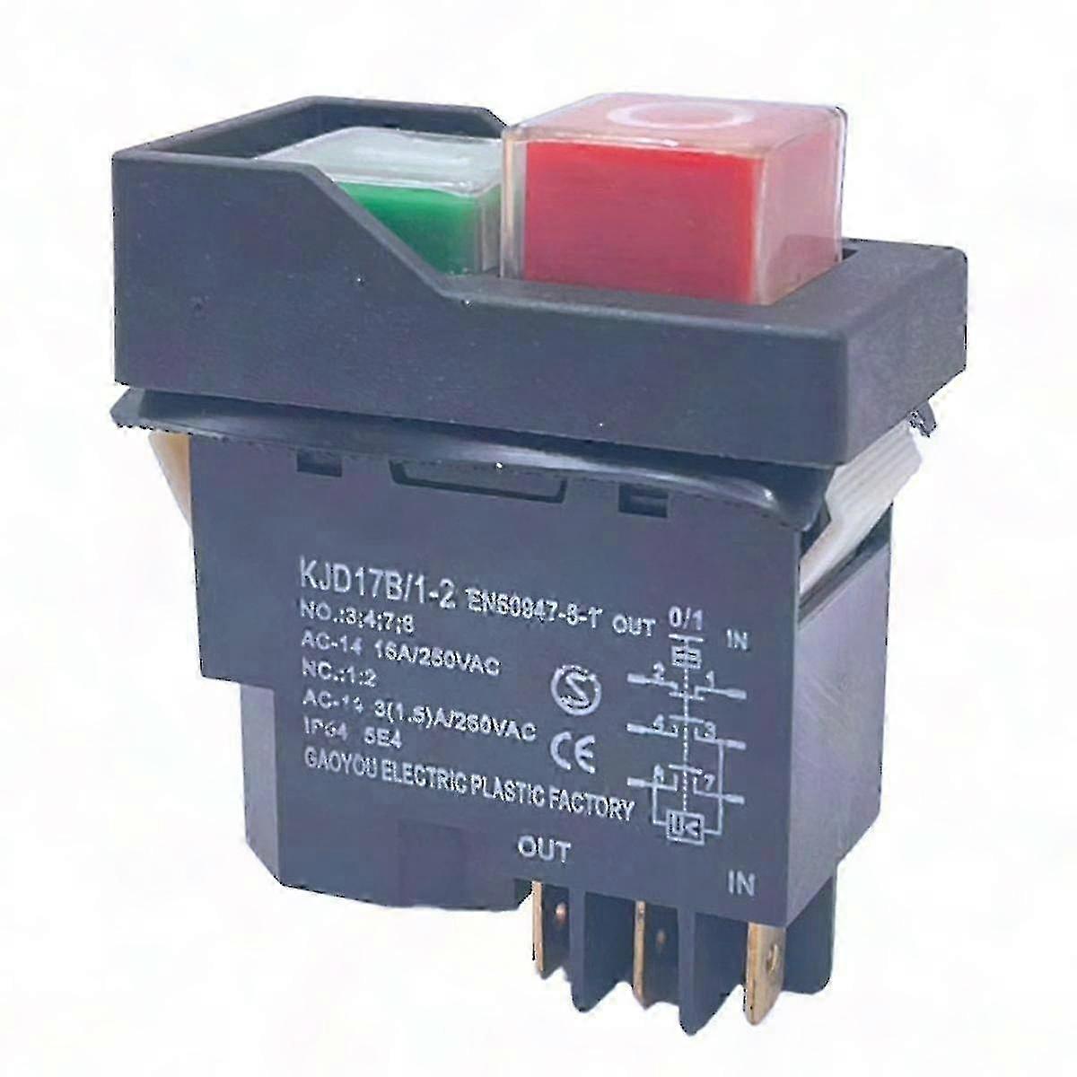 6-Pin Electromagnetic Start Push Button Switch 15A 220V IP55 Waterproof Safety Switch for Equipment