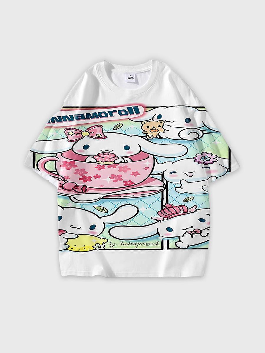 T-shirt girocollo Cartoon Pattern manica corta sciolta C2686