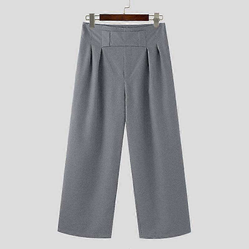 INCERUN Men Spring Zipper High Waist Long Trousers Casual Wide Leg Pants With Pockets