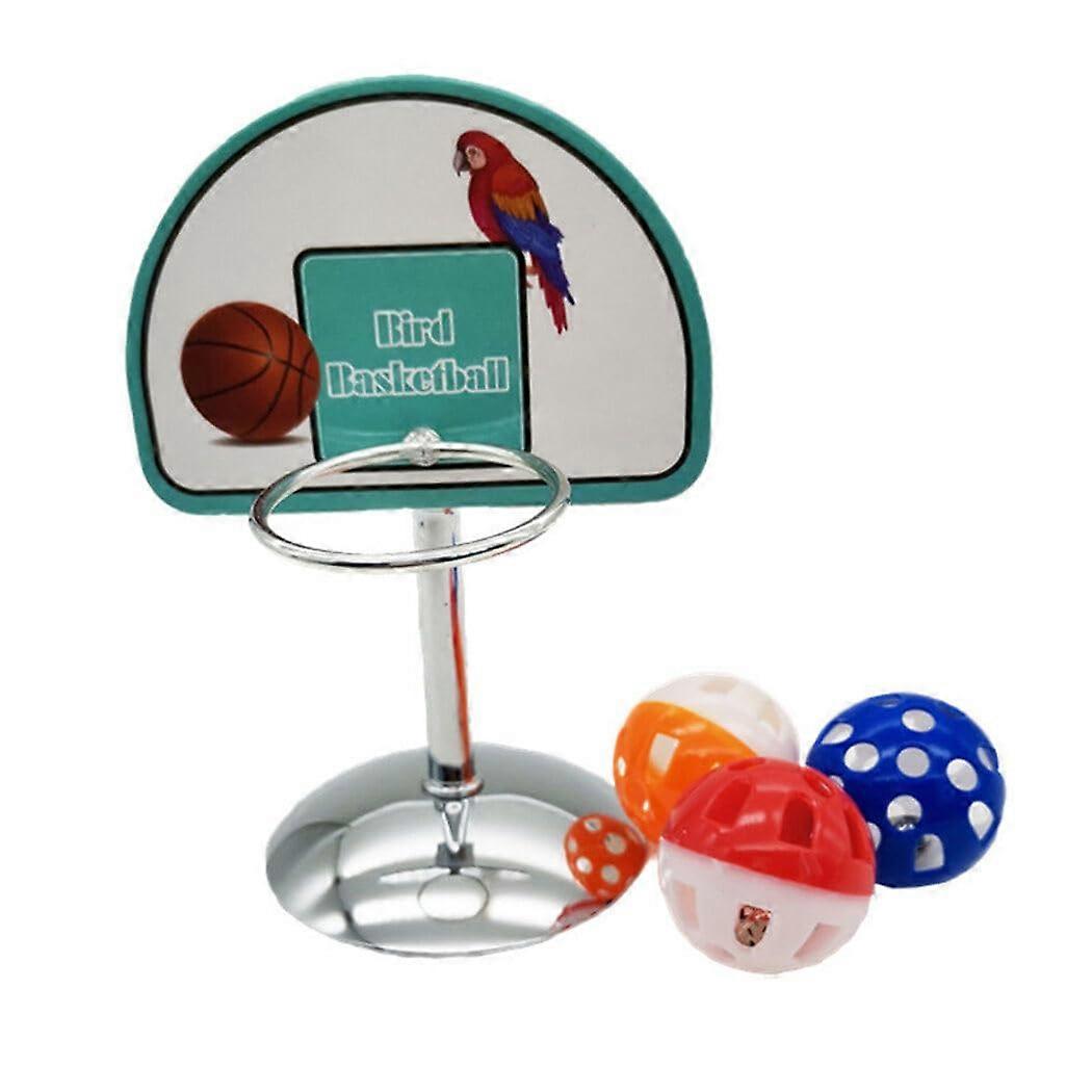 Funny Interactive Bird Basketball Toy with Balls, Small Training Chew Bite Toy Metal Plastic for Parrots and Parakeets