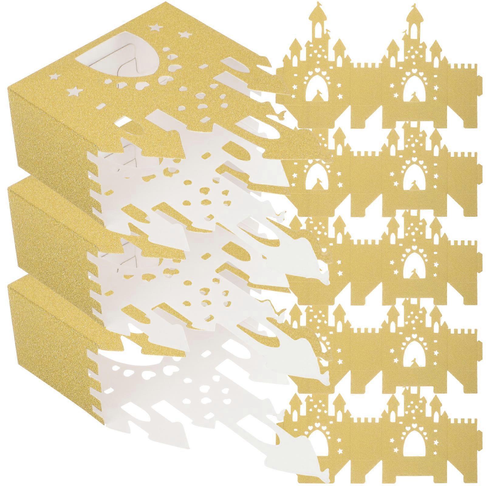 Party Favor Boxes Hollow Out Castle 16.5x11cm Golden Paper For Home Decor 10Pcs