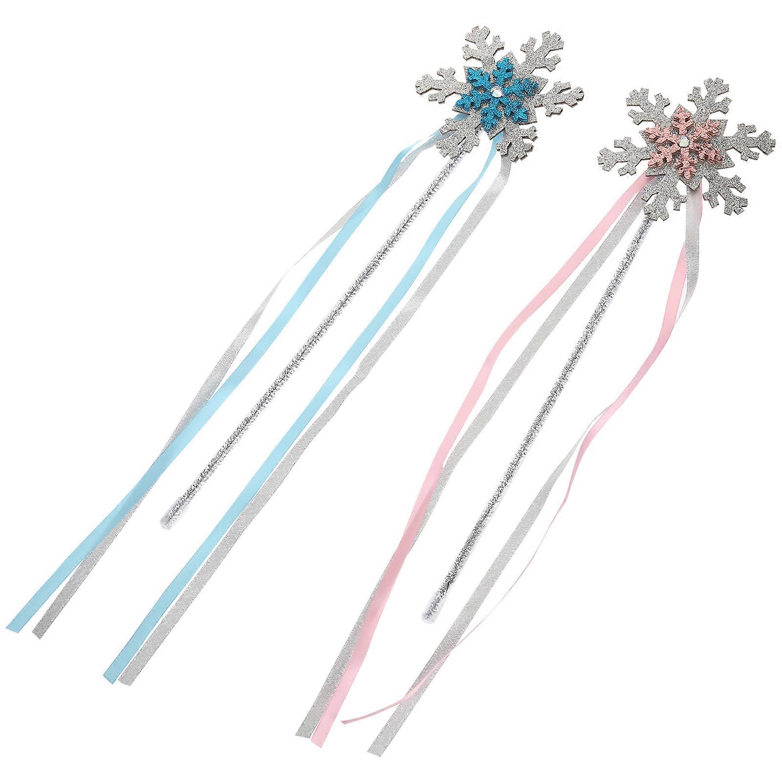 Fairy Wand For Children 2Pcs Assorted Color Snowflake Shape 33x8.5cm Essential For Costume Parties And Events
