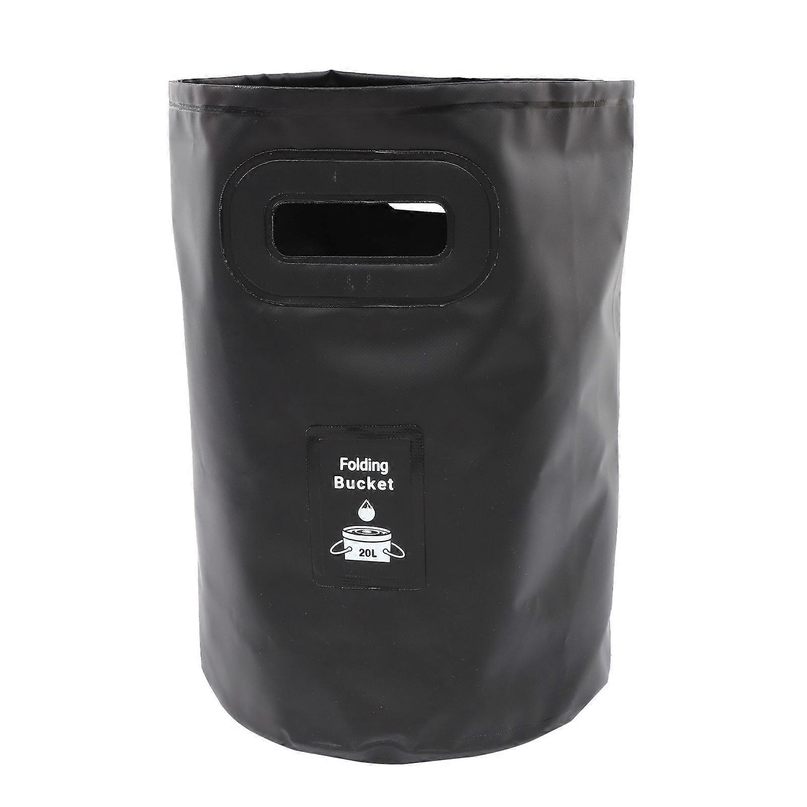 Folding Water Bucket Collapsible Water Container Round Shape Black Color For Outdoor Adventures Travel 20L 1Pack
