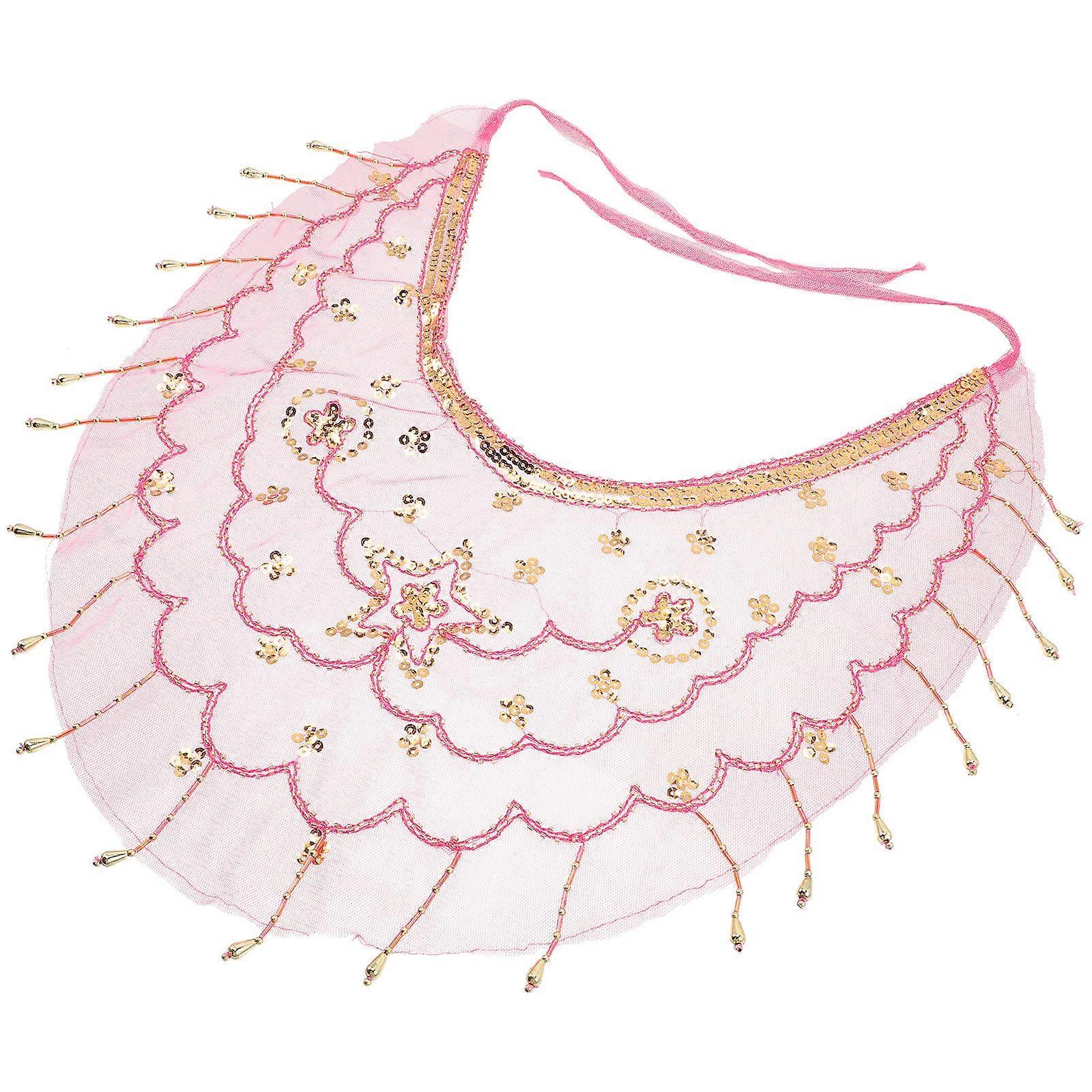 Performance Veil Belly Dancer Headpiece Rosy 45x40cm Elegant Design Dance Accessories 1Pcs