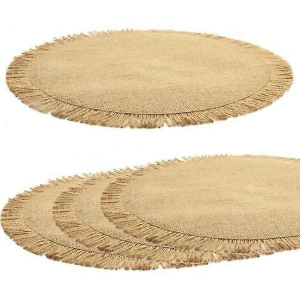 Dining Set with 4 Round Jute Placemats, Natural Boho Jute with Fringed Table Mats for Dining Table