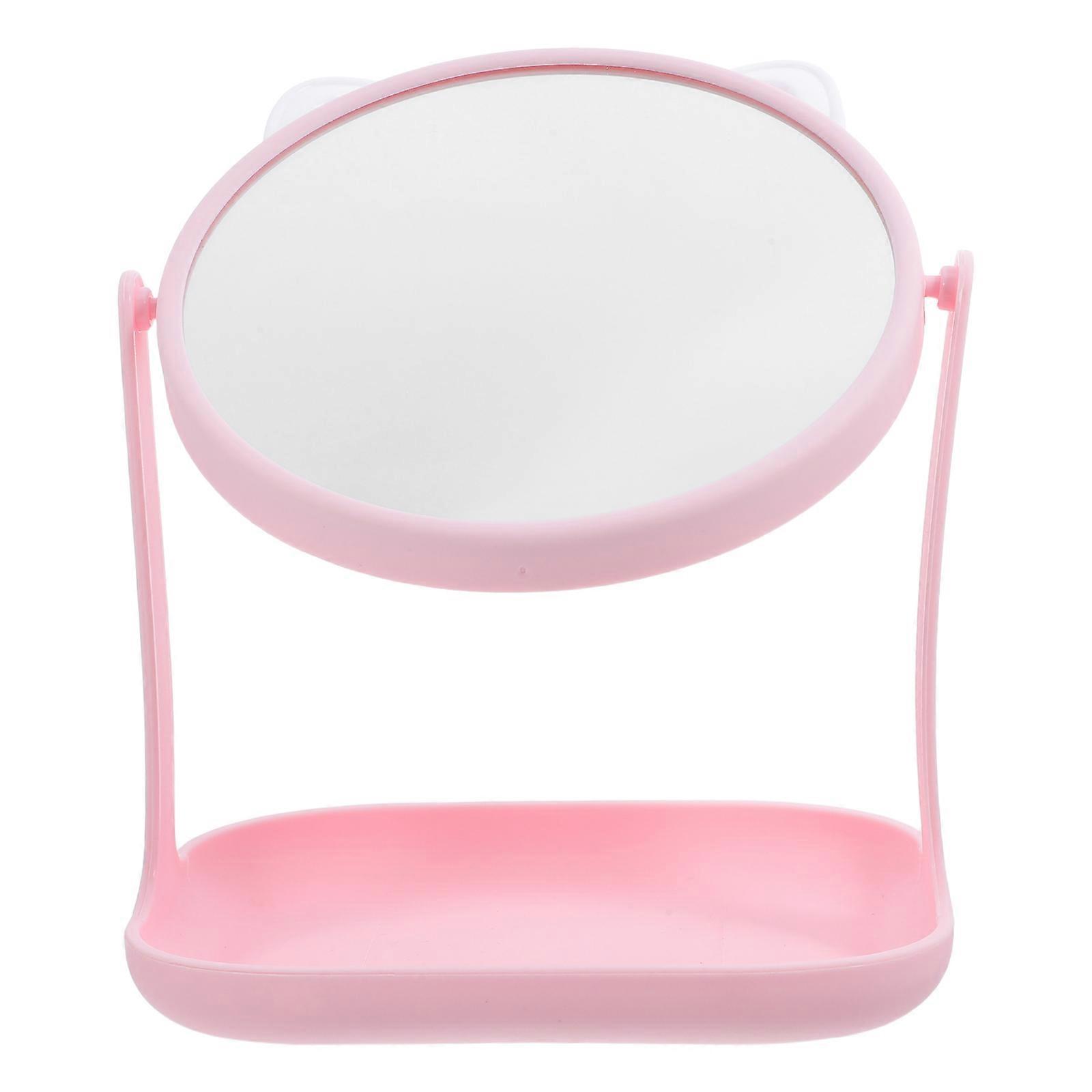 1pc Rotatable Desktop Makeup Mirror with Storage Tray for Cosmetics