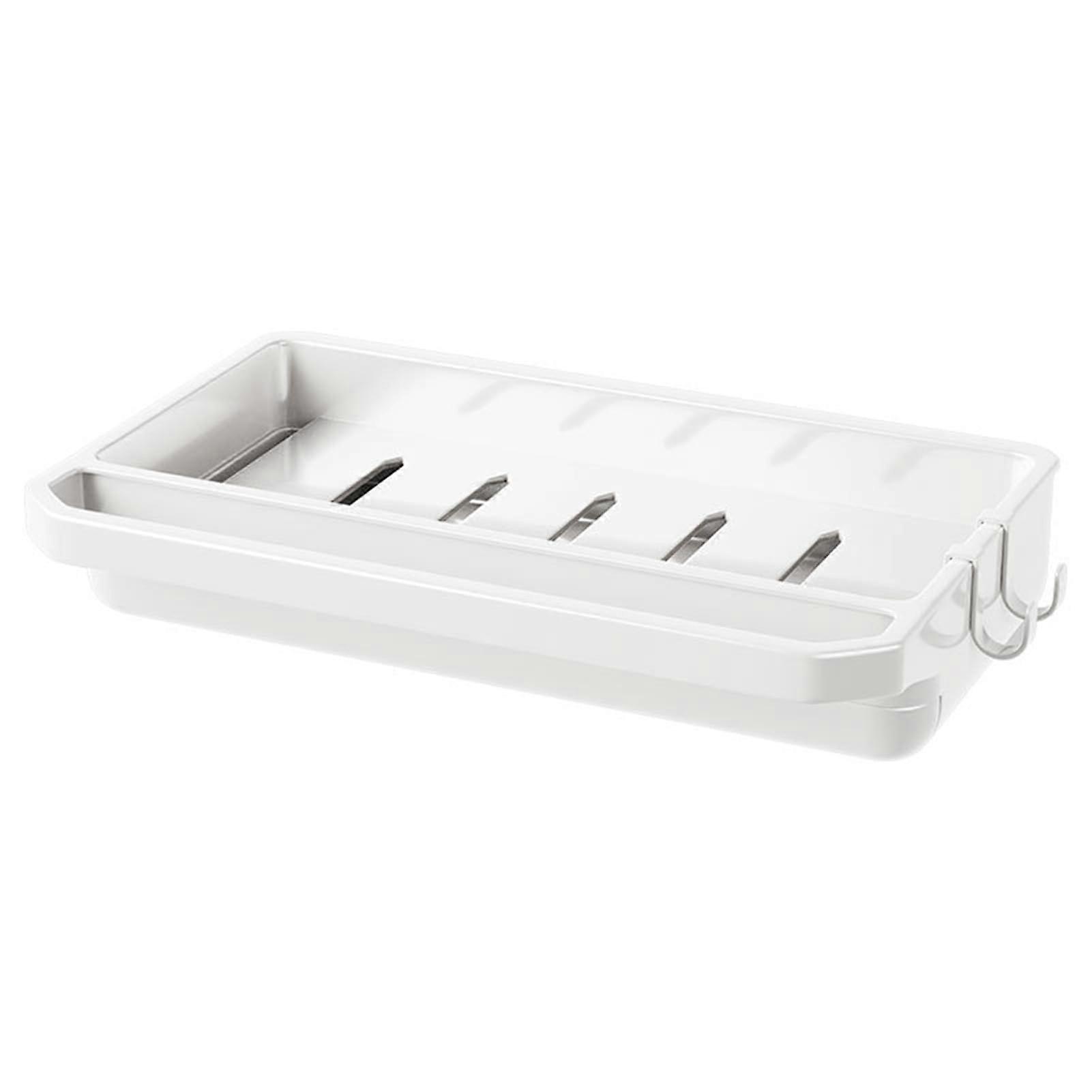 Faucet Sponge Holder White Kitchen Storage Drain Rack Self-Adhesive No-Drill Wall-Mount Organizer With 2 Hooks