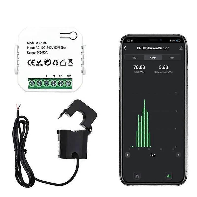 Smart Energy Meter Tuya 80A With Current Transformer Clamp kWh Power Monitor 50/60Hz Over/Under Voltage Protection