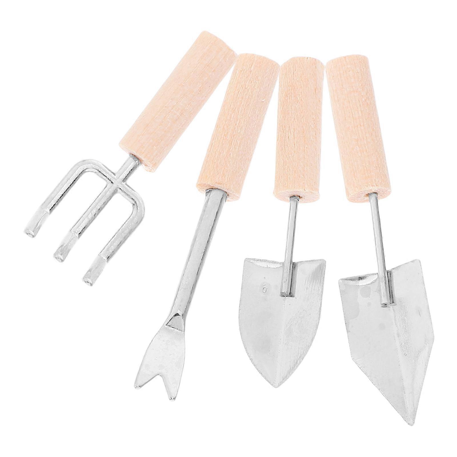 Raindrops 4pcs Mini Farm Tools with Wood Handle for Fairy Garden Dollhouse Play Accessories INCLUDING and Rake