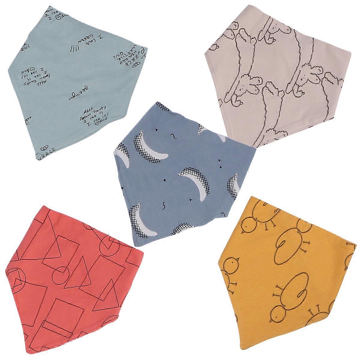 5pcs Newborn Bibs & Soft Triangular Scarves with Moon & Chick Design – Lightweight, Washable, Easy to Carry for Feeding & Drooling