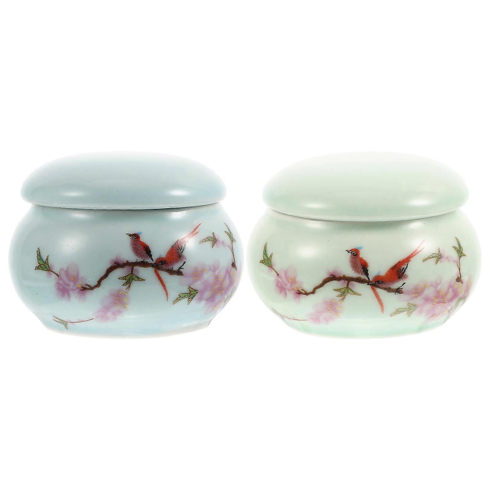 Chic Ceramic Storage Jar 2Pcs Elegant Ointment Desktop Decoration 4.5X4.5X2.5CM Sealing Box