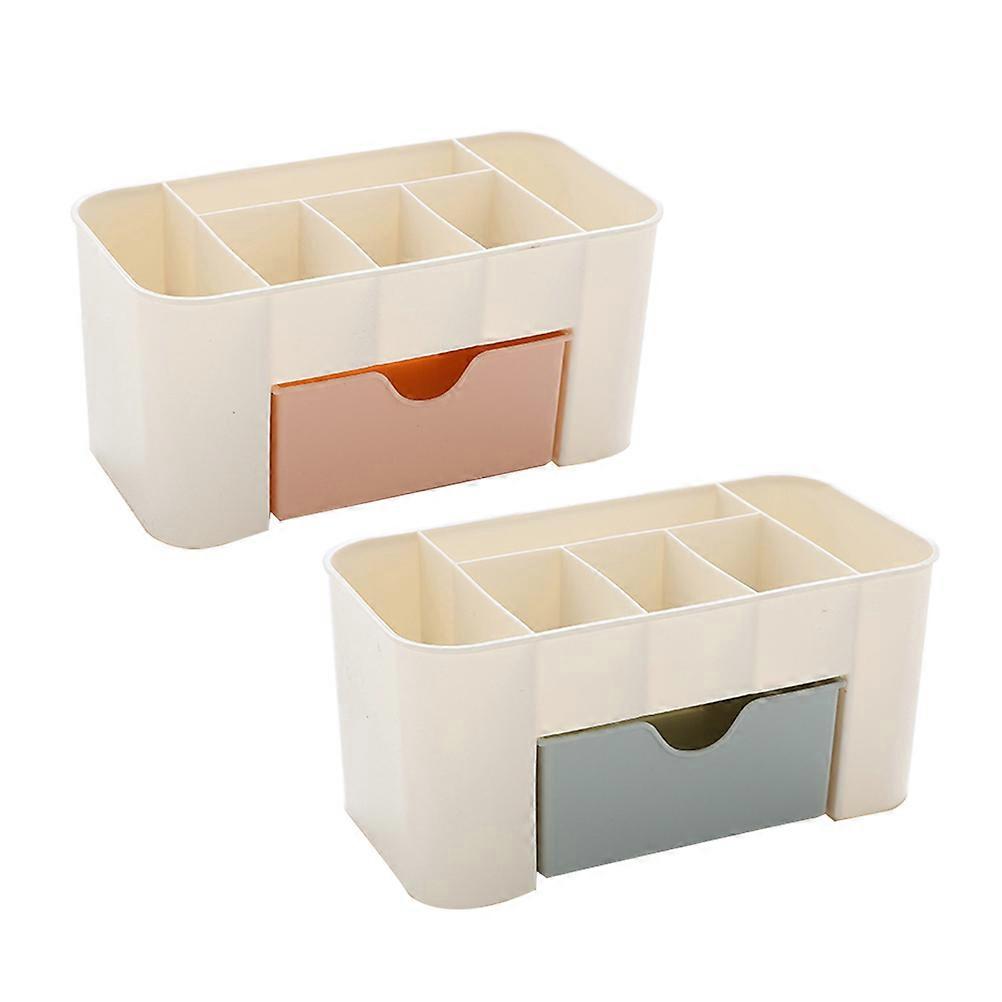 Beauty Storage Organizer 2Pcs Practical Design Desktop Organizer For Women Beige With Storage Function