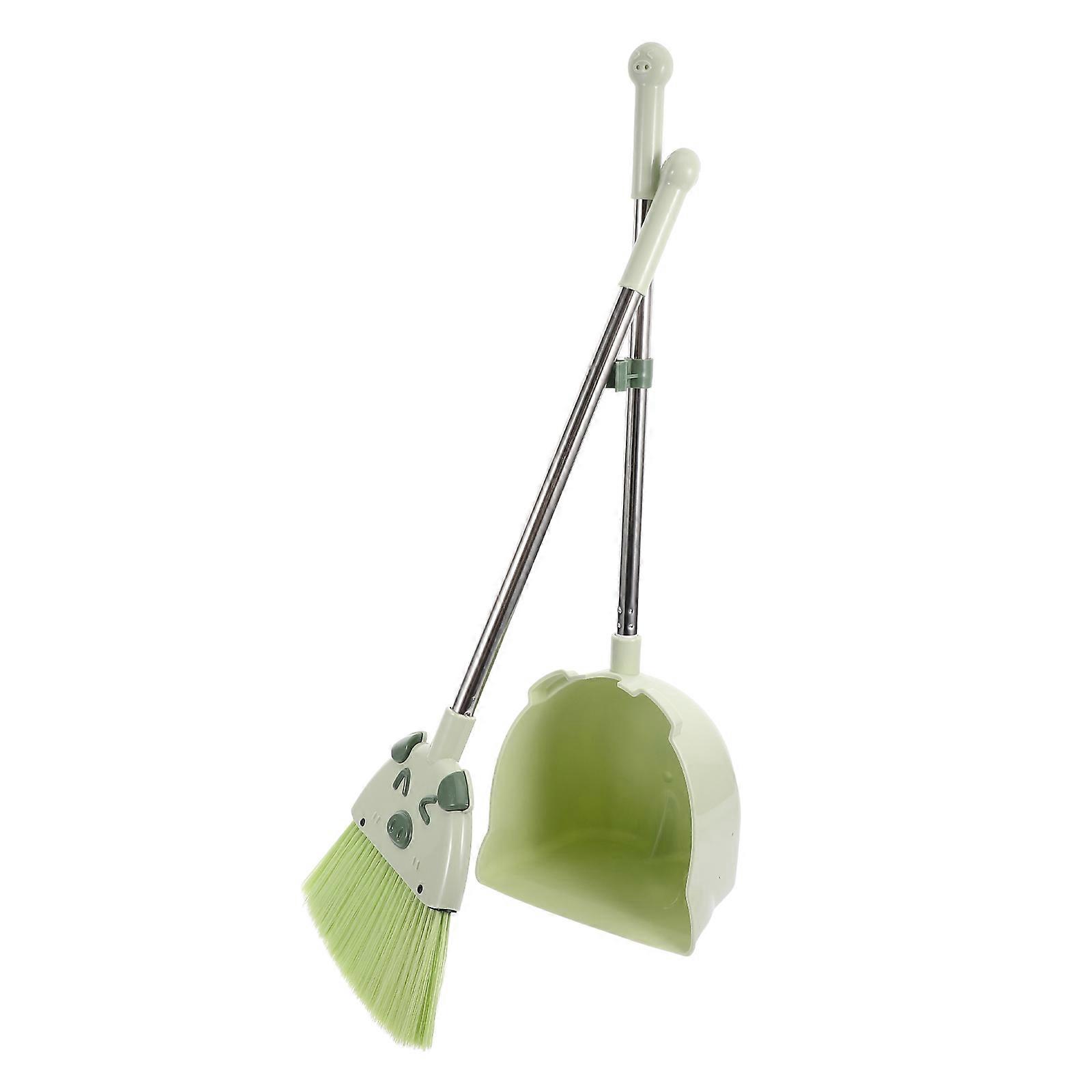 Kids Cleaning Set with Broom and Dustpan Made of Safe PP PET Materials Green Cartoon Design Lightweight for Decoration