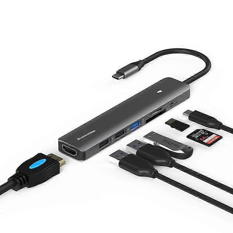 Multifunctional Type-C Docking Station, HDMI + PD + USB3.0 + USB2.0 x 2 + SD + TF