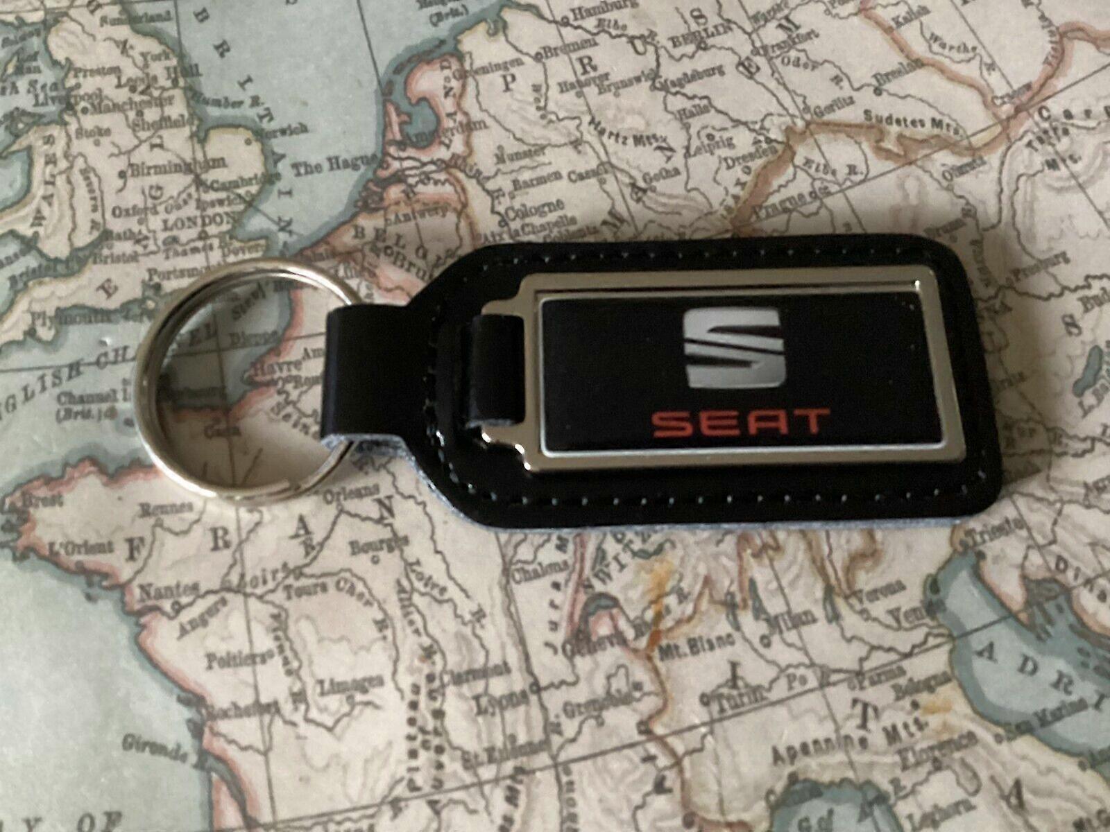 SEAT Quality Black Real Leather Keyring OBLONG